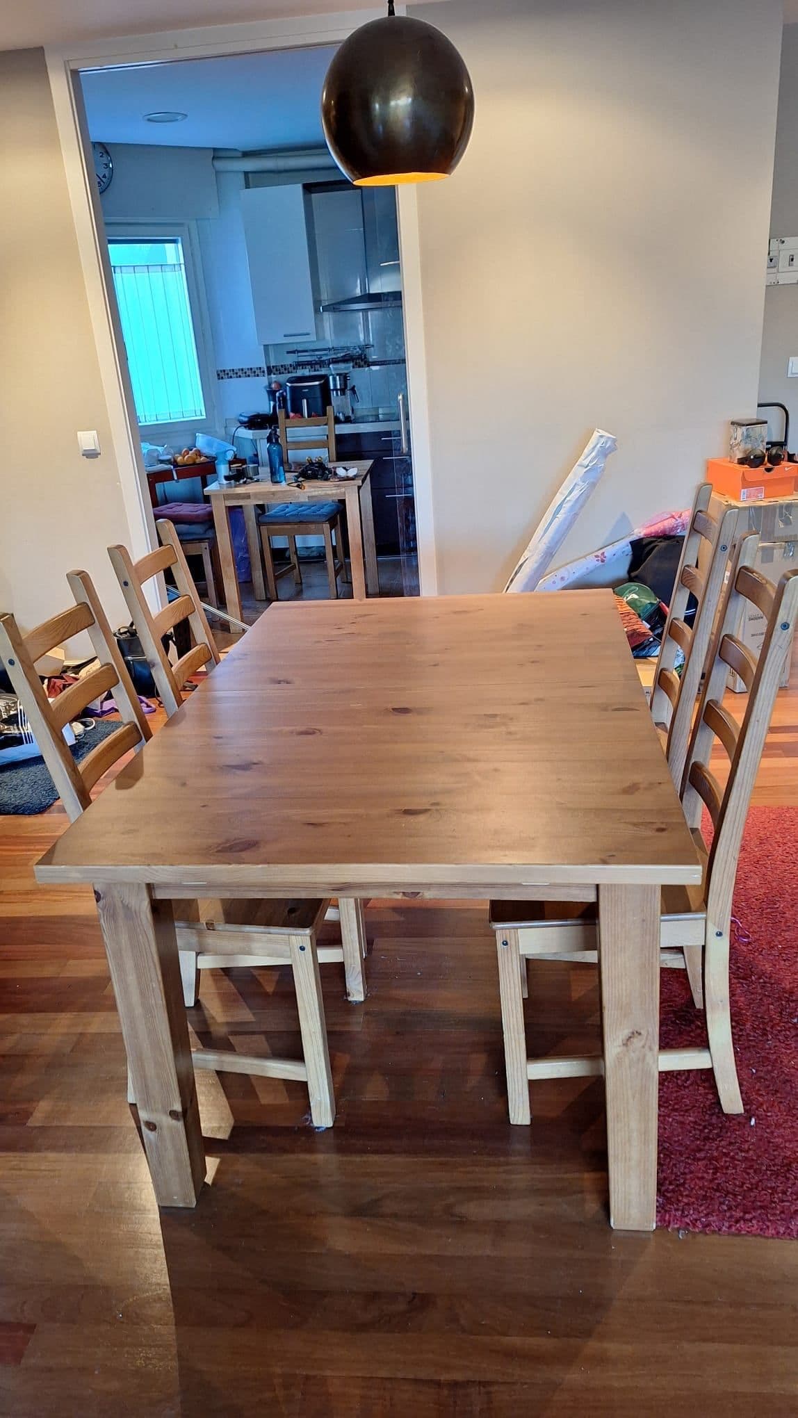 NORDVIKEN / NORDVIKEN table and 6 chairs, antique stain/antique stain, 152/223x95 cm