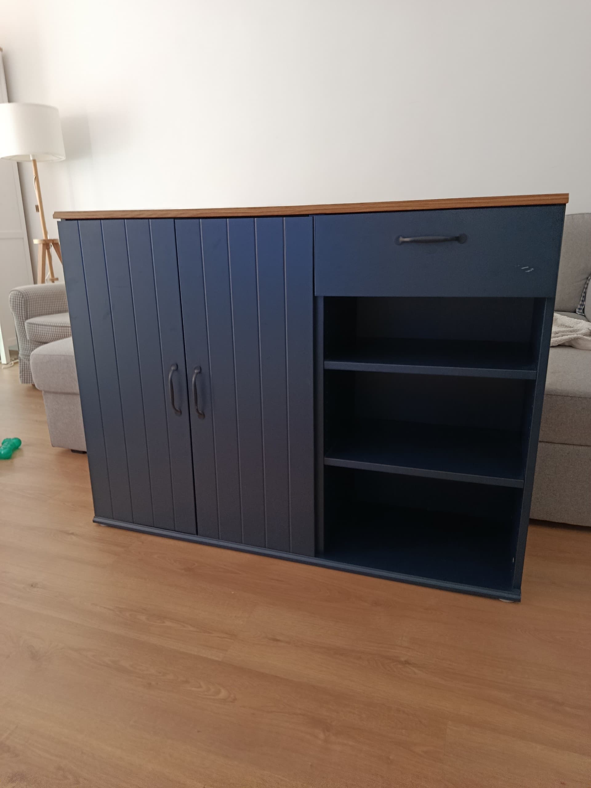SKRUVBY bufet, negre-blau, 120x38x90 cm