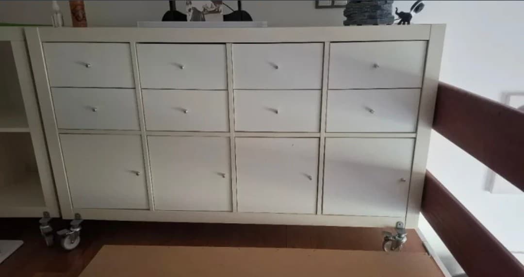 KALLAX Estantería con accesorios, blanco, 147x77 cm