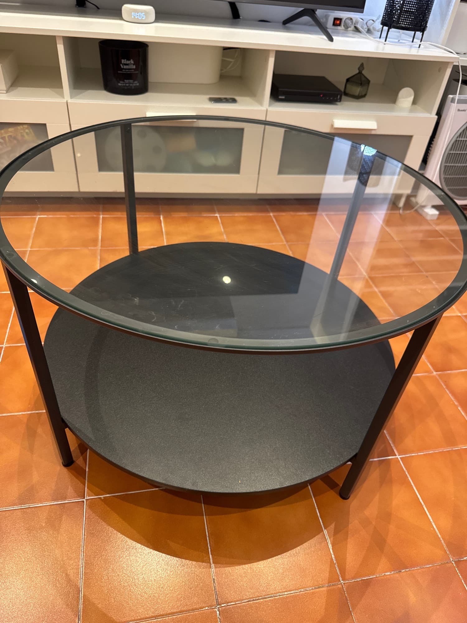 VITTSJÖ coffee table, black-brown/glass, 75 cm