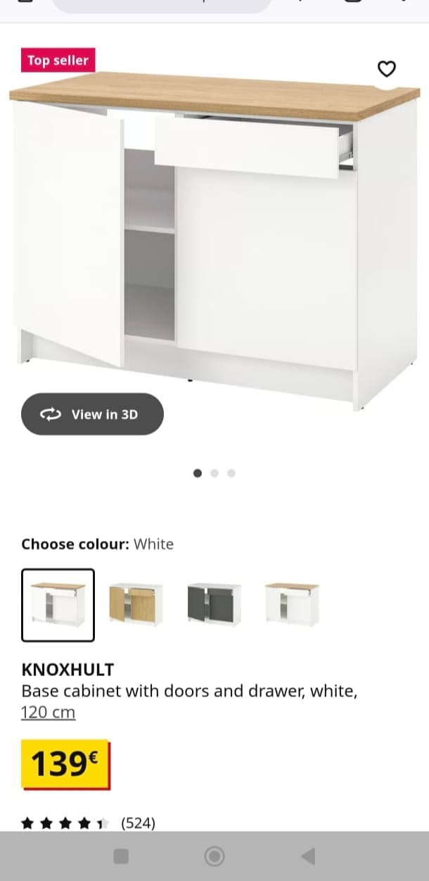 KNOXHULT armario baixo con portas e caixón, branco, 120 cm