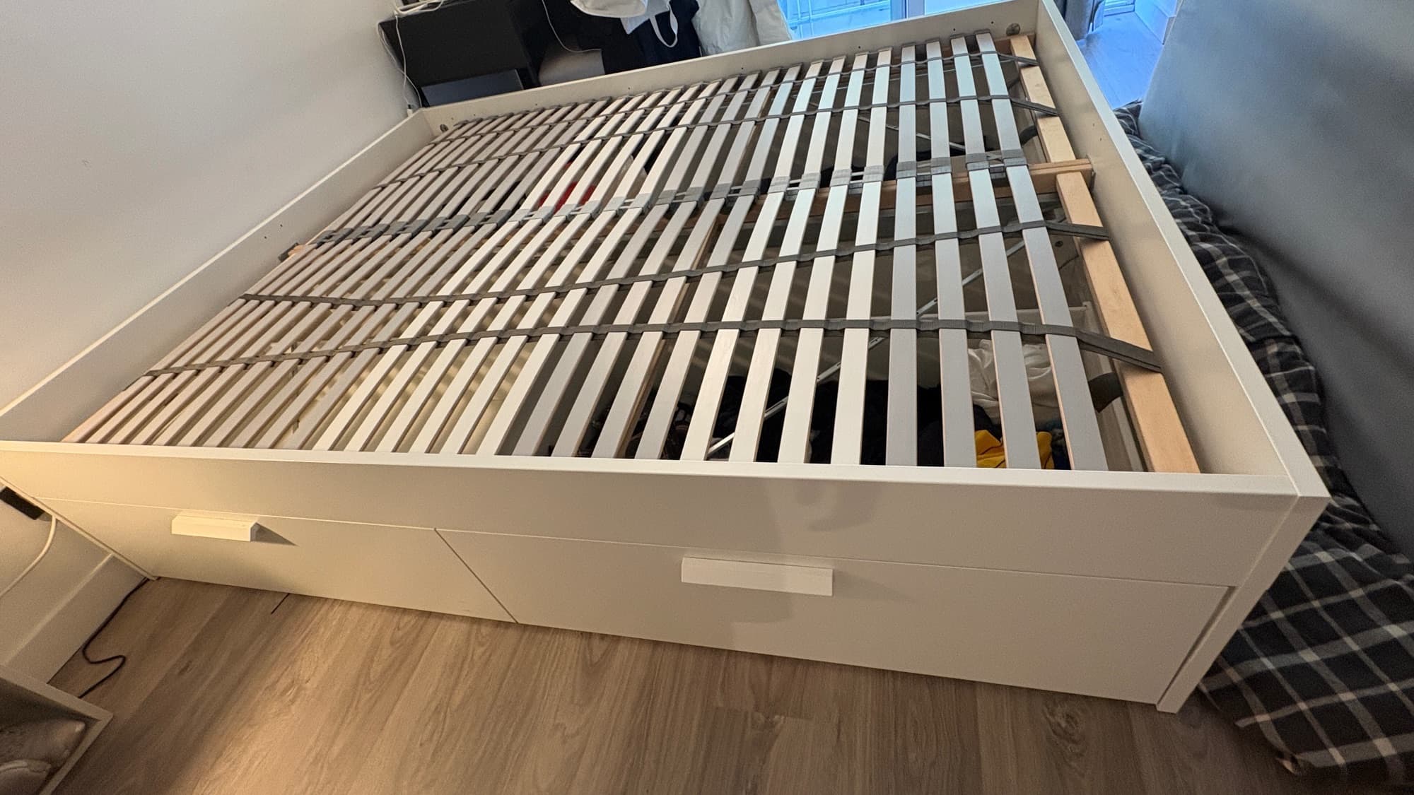 BRIMNES SIN CABECERA estructura llit+mòd emm+cap, blanc/Lönset, 160x200 cm