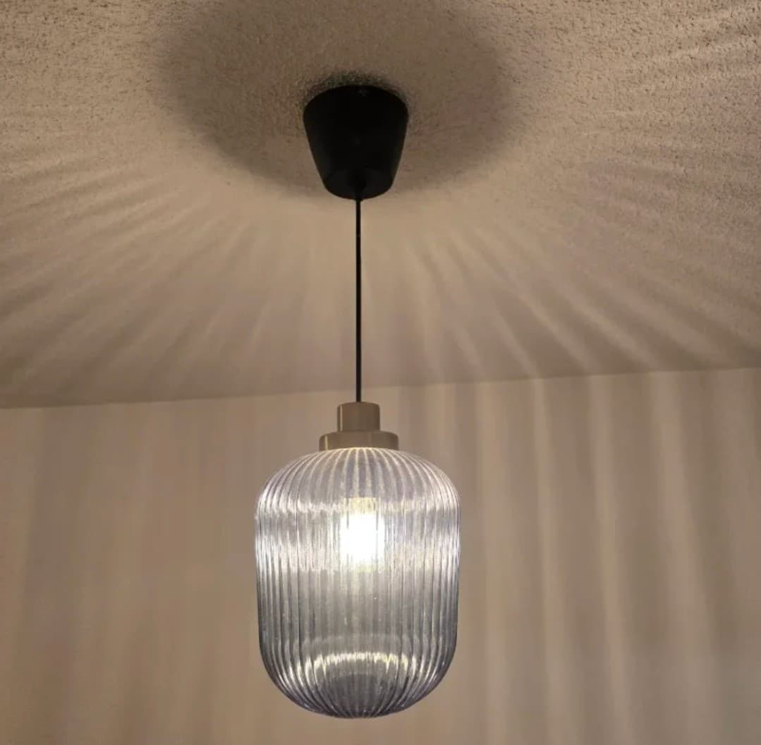SOLKLINT pendant lamp, brass/grey clear glass, 22 cm