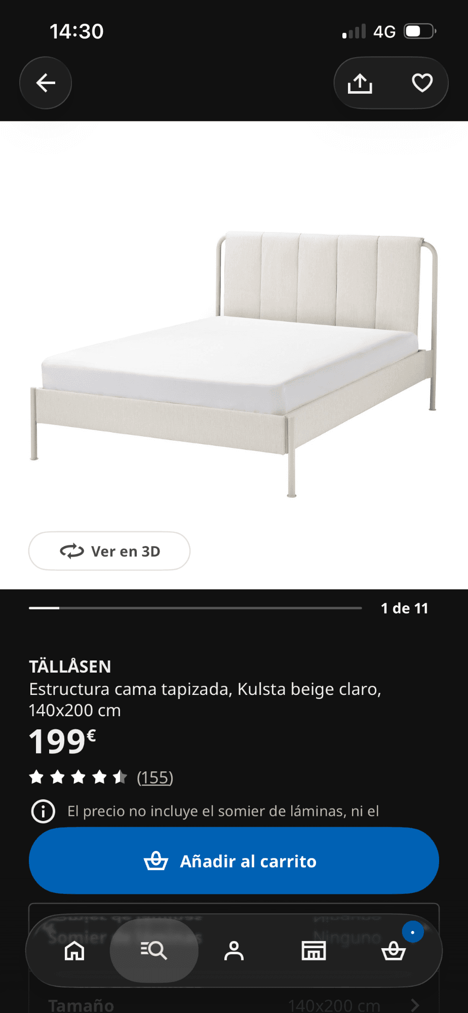 TÄLLÅSEN upholstered bed frame, Kulsta light beige, 140x200 cm