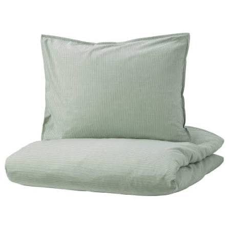 BERGPALM funda nórd e 2 fundas almofada, branco/verde/raia
