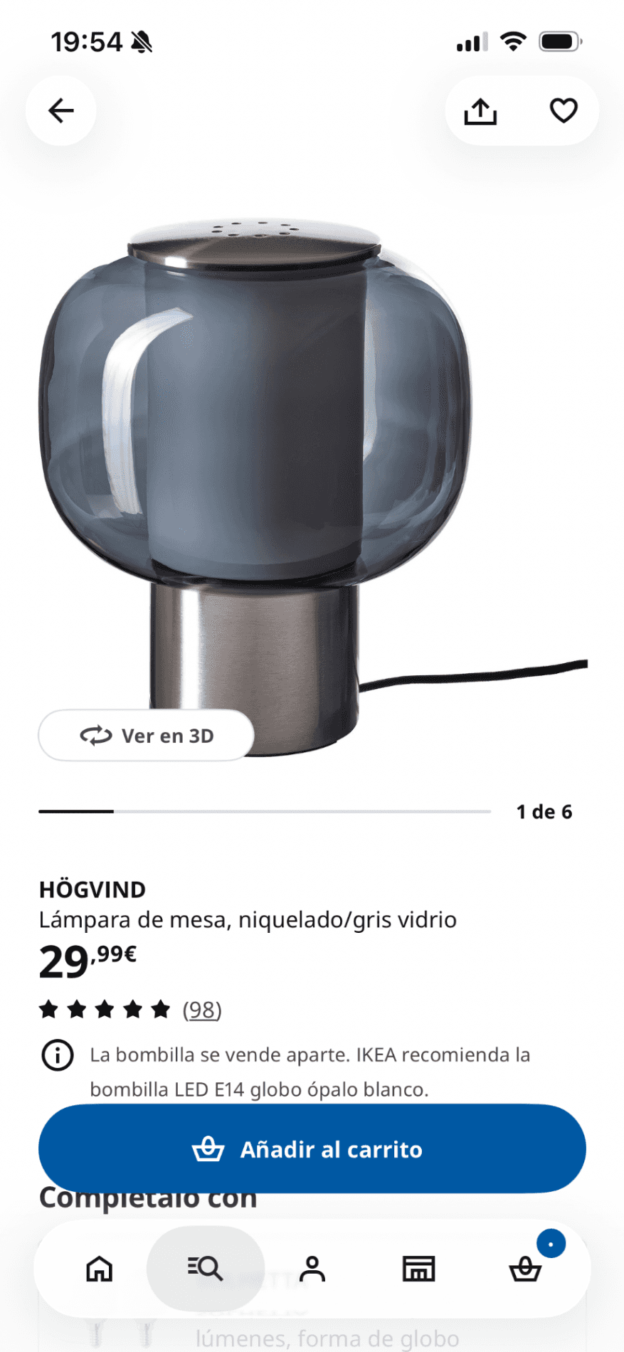 HÖGVIND lámpara de mesa, niquelado/gris vidrio