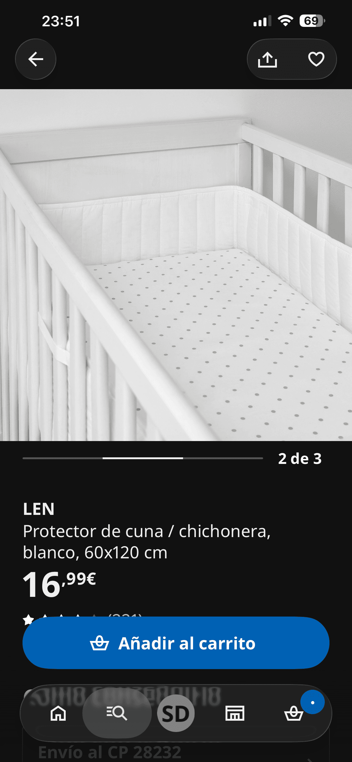 LEN protector de berce/gorro protector, branco, 60x120 cm