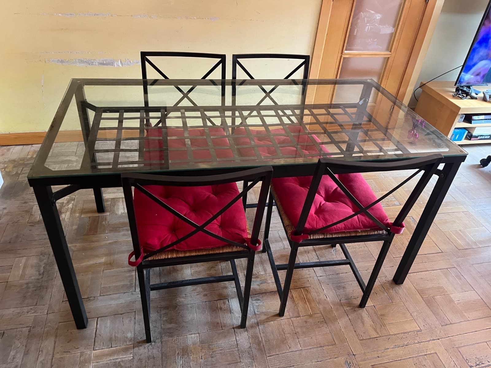GRANÅS table and 4 chairs, black/glass