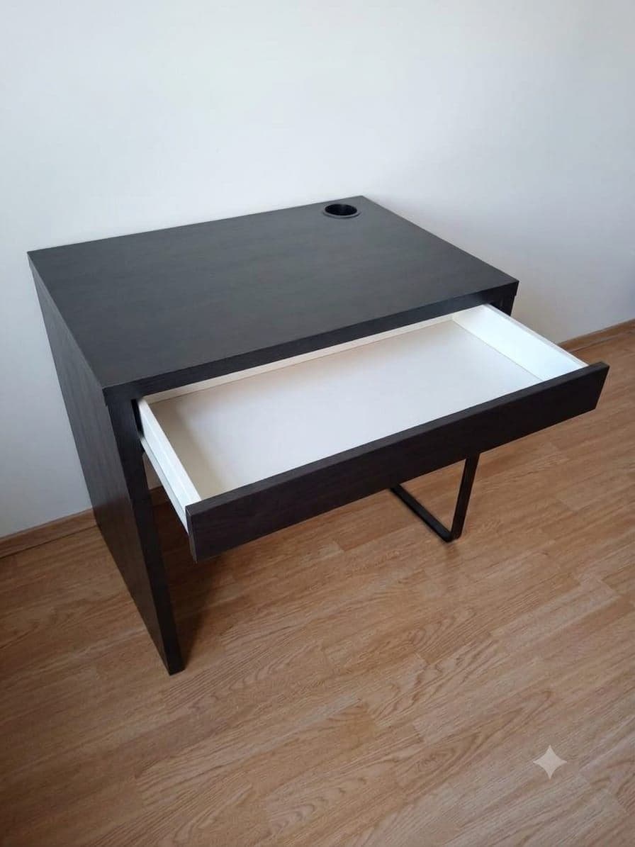 MICKE escritorio, negro-marrón/blanco