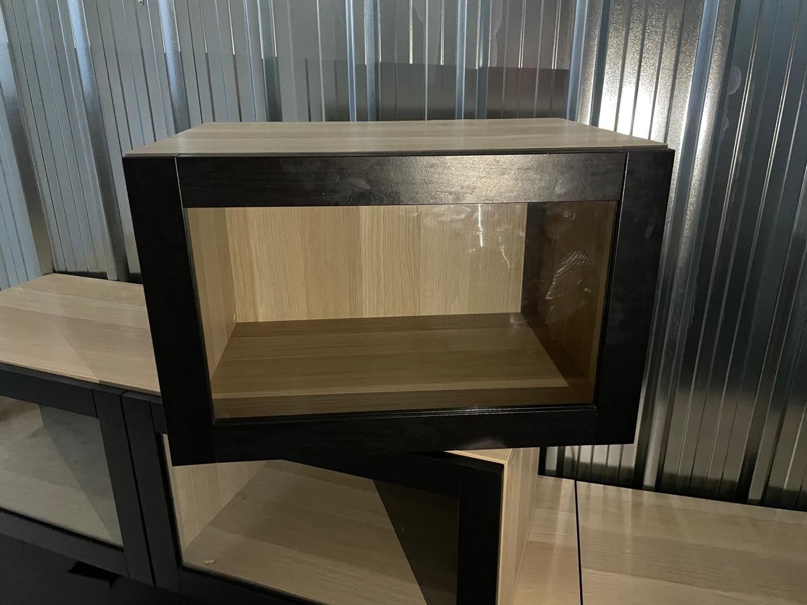 BESTÅ storage combination with doors, black-brown Lappviken/Sindvik black-brown clear glass, 180x42x112 cm