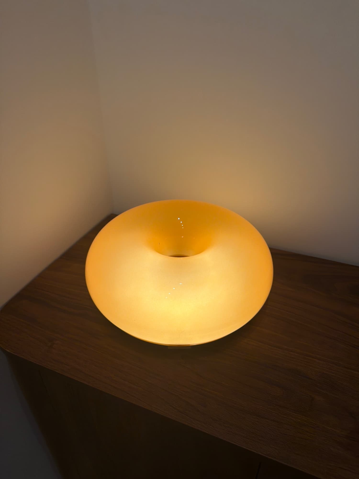 VARMBLIXT LED table/wall lamp, orange glass/round, 30 cm