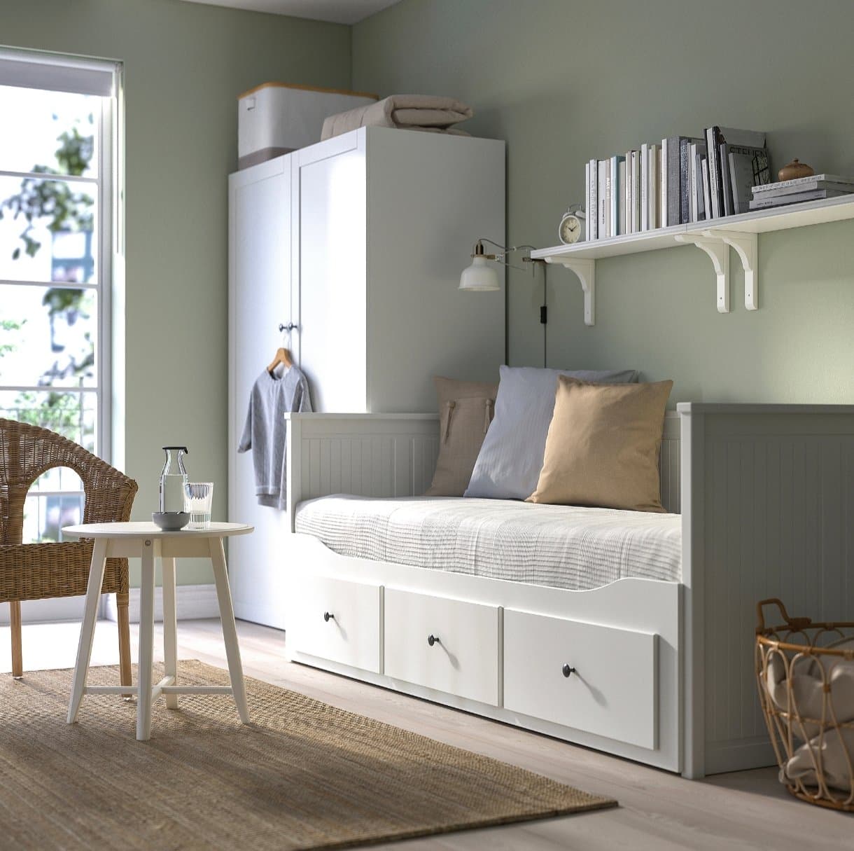 HEMNES estrutura diván con 3 caixóns, branco, 80x200 cm