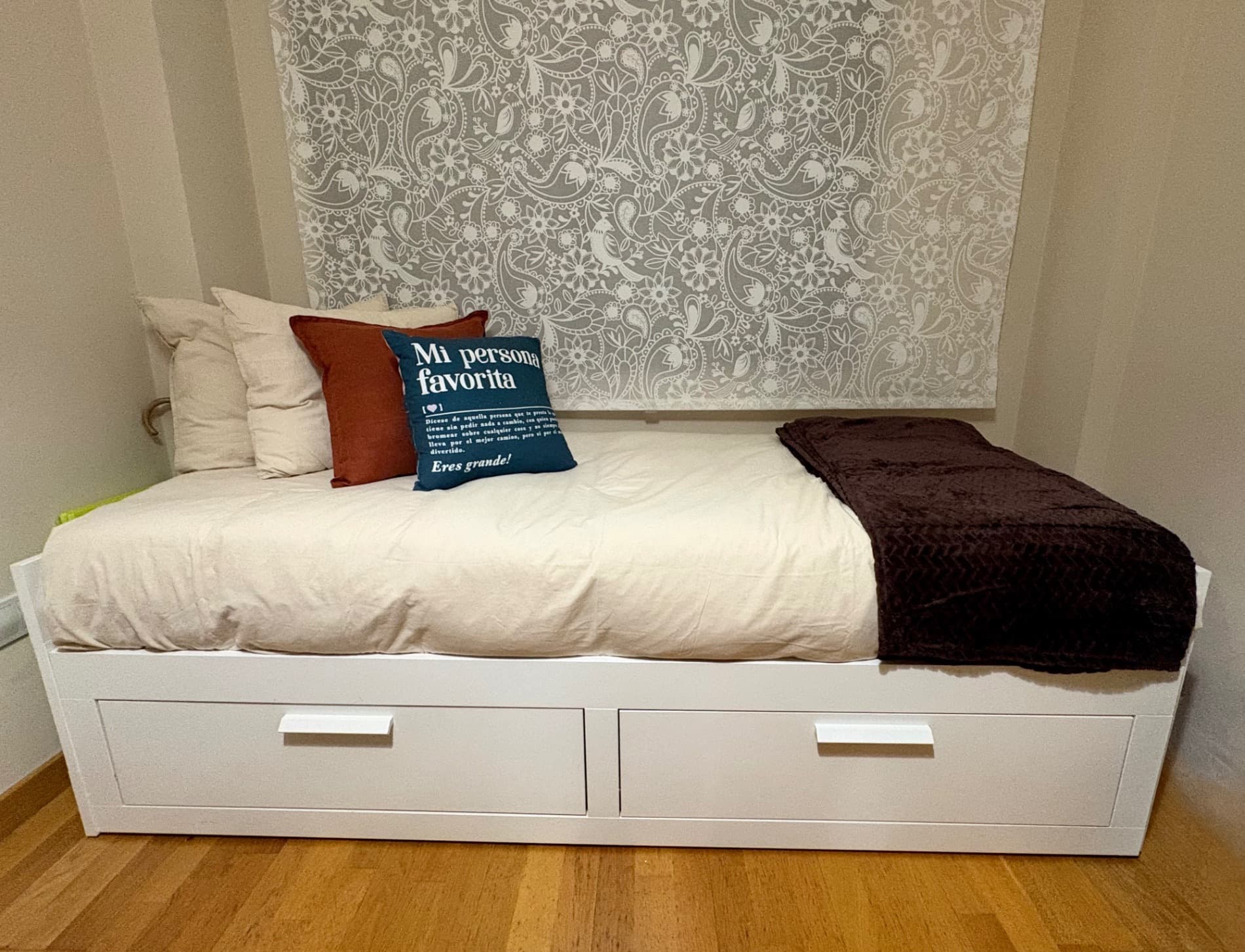 CAMA BRIMNES biltokidun ohe-egitura, zuria, 90x200 cm
