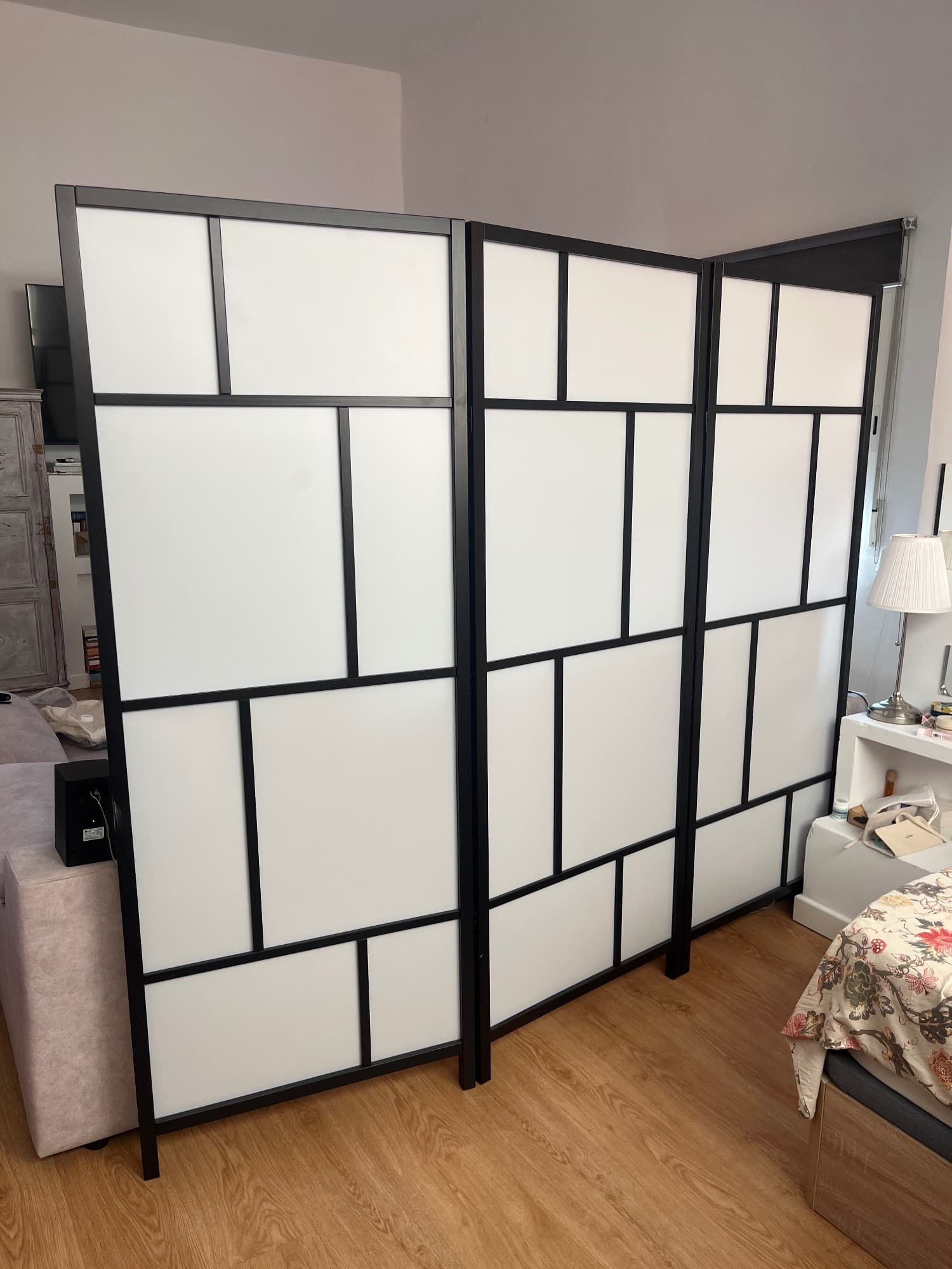 RISÖR biombo, blanco/negro, 216x185 cm