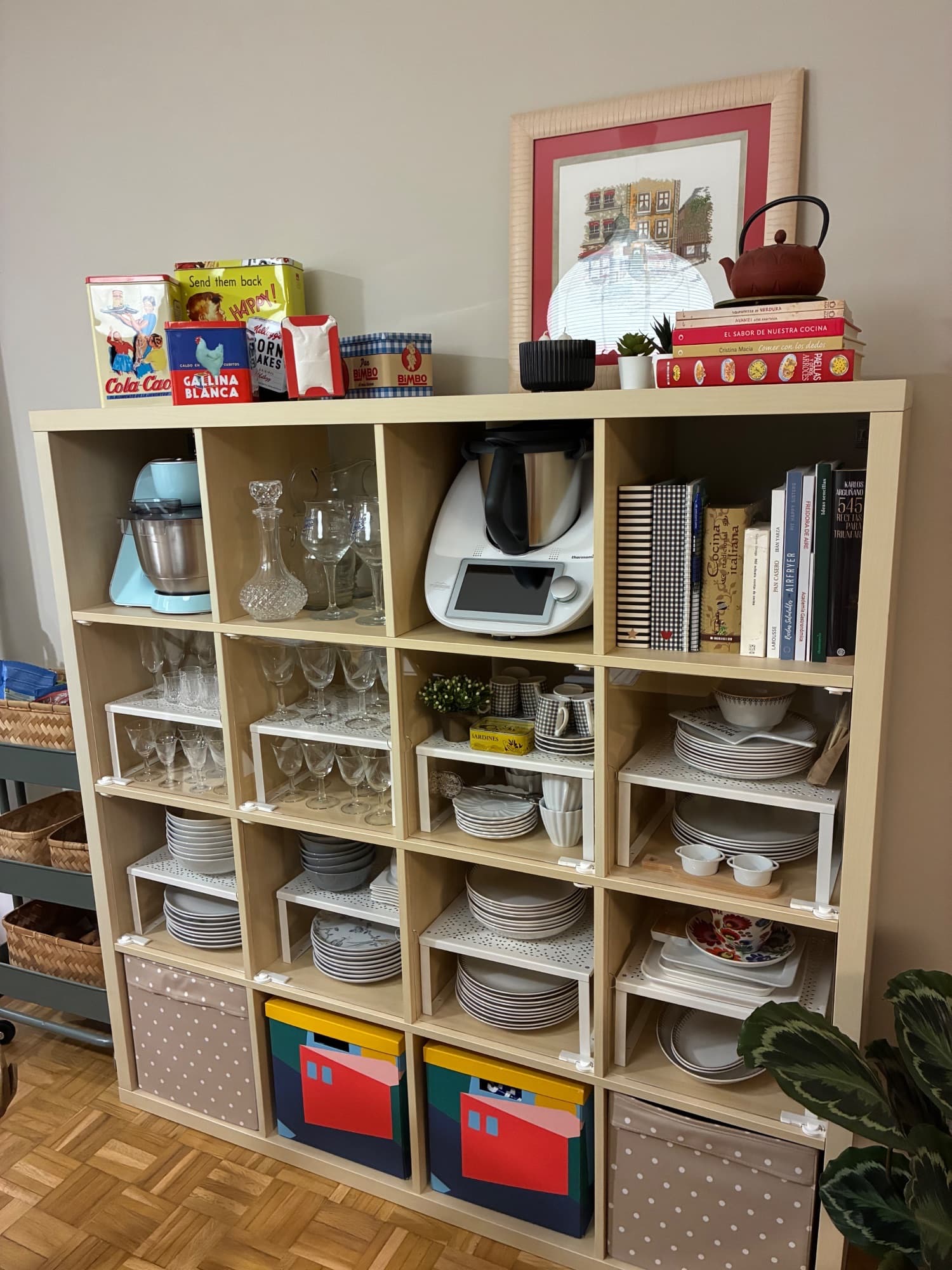 KALLAX 16 HUECOS shelving unit, white stained oak effect, 147x147 cm