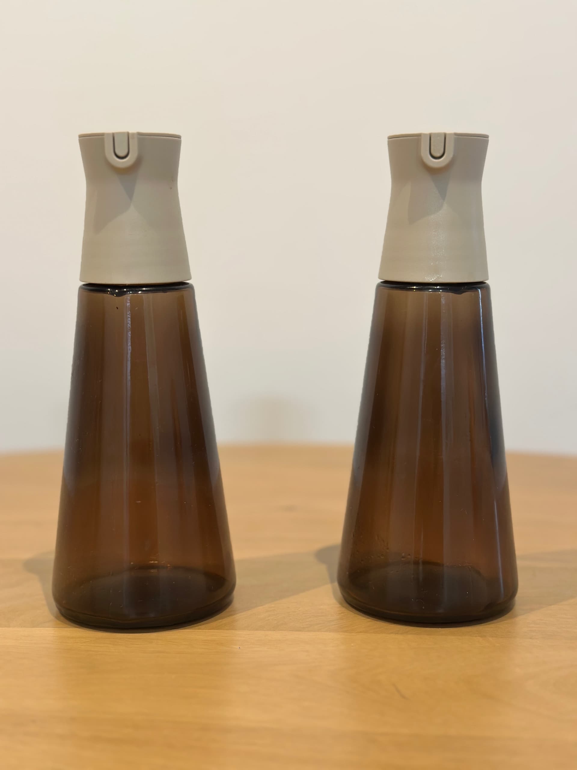 HALVTOM bottle with pour spout, glass/brown, 19 cm