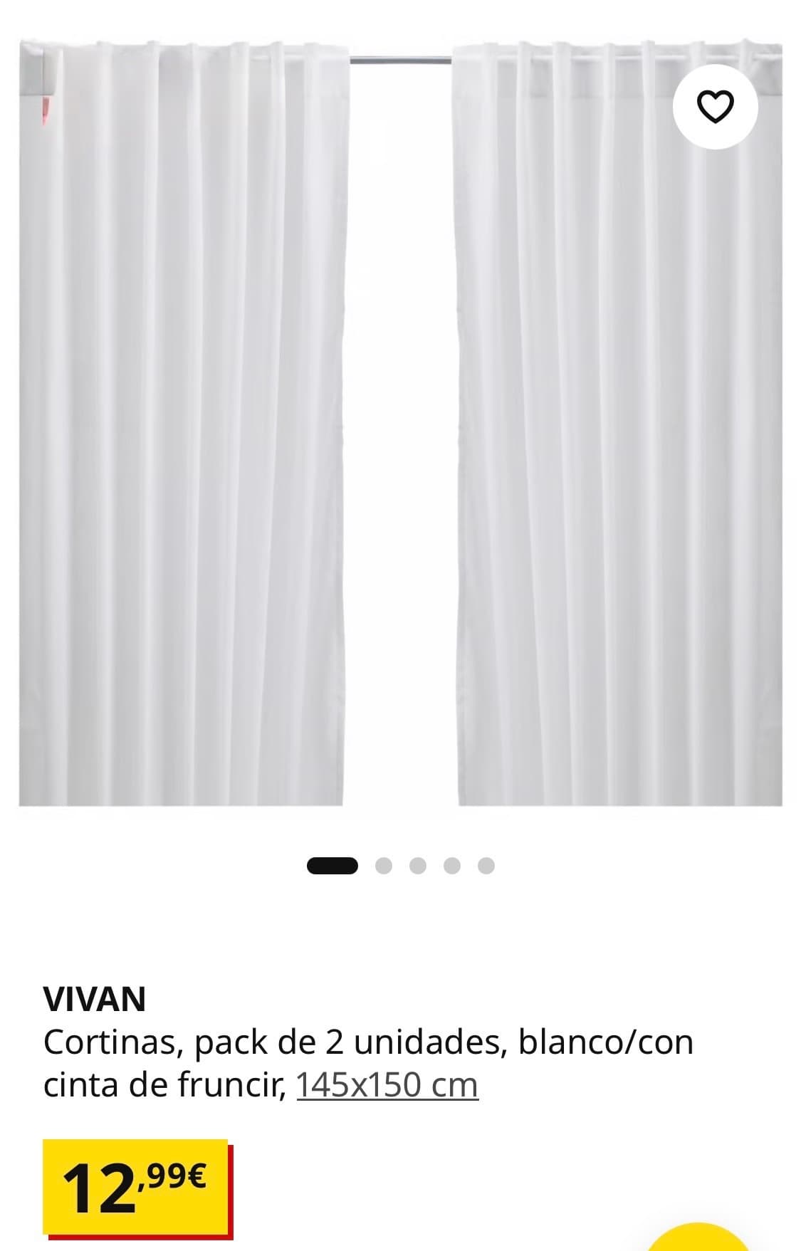 VIVAN SIN USAR cortina, 1par, branco/con cinta de prego, 145x150 cm