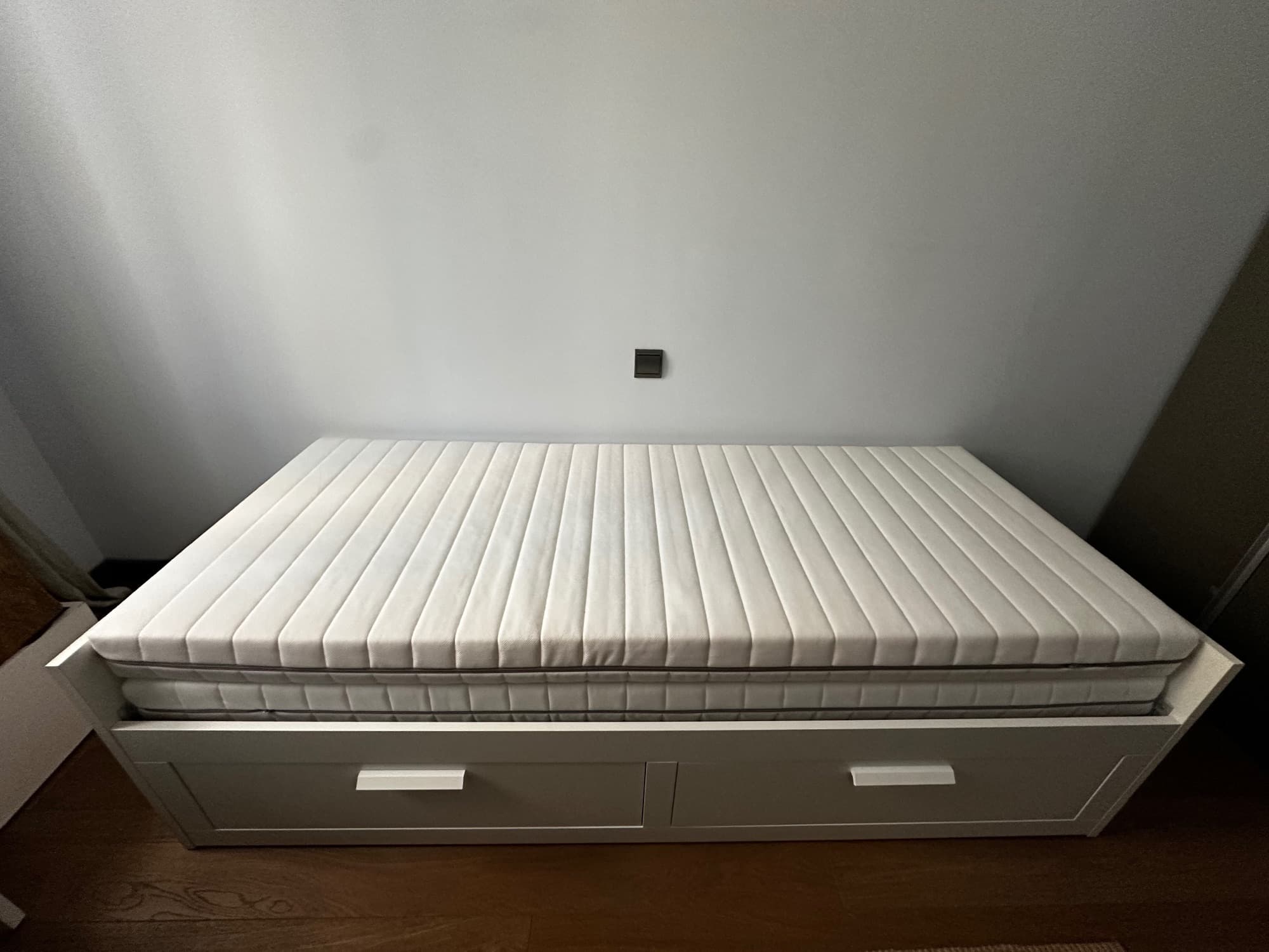 CAMA DOBLE COLCHONES estructura de llit+emmagatzematge, blanc/Luröy, 90x200 cm