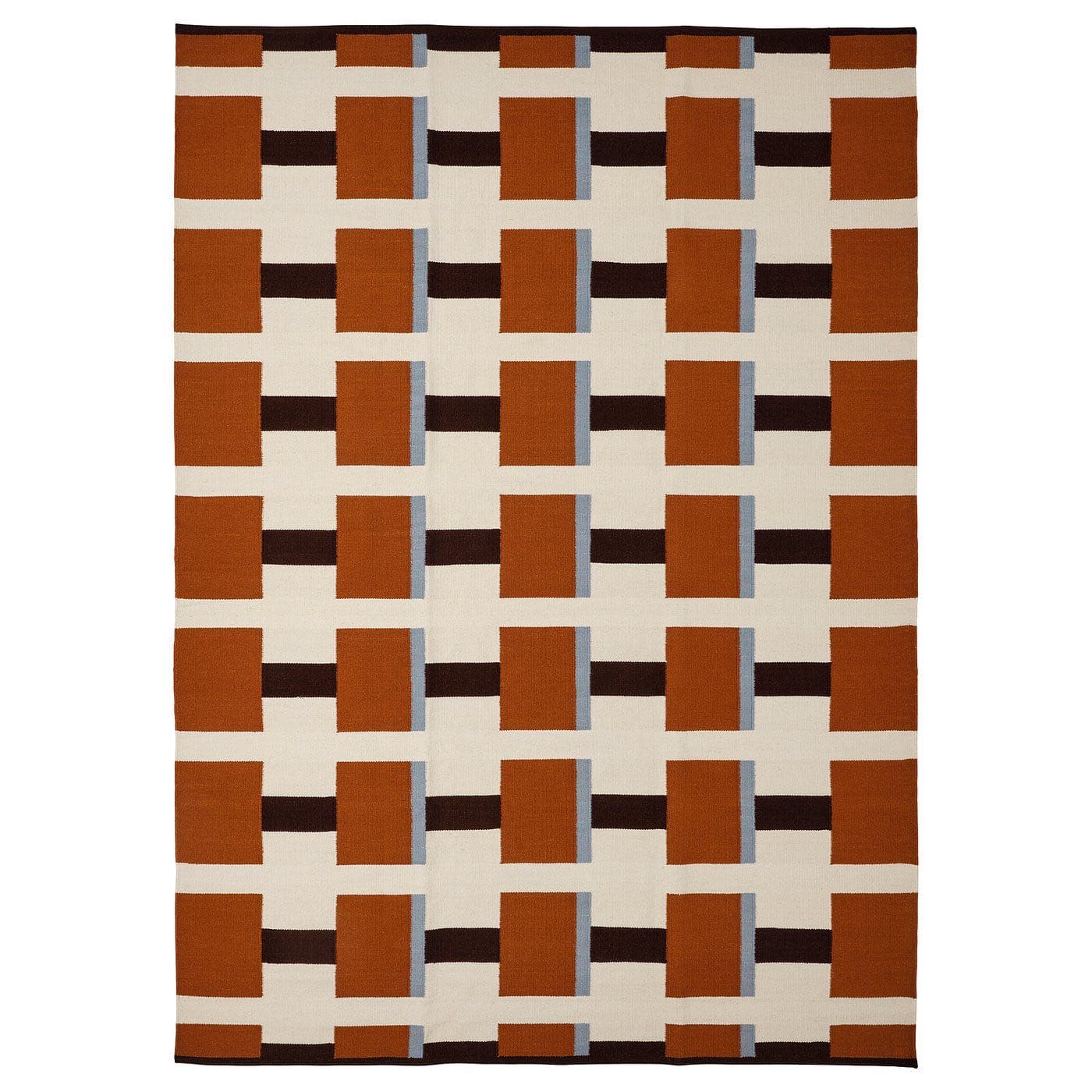 STOCKHOLM 2025 rug, flatwoven, white/brown/light blue handwoven, 170x240 cm