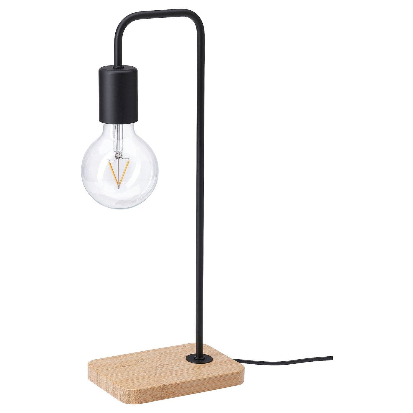 TVÄRHAND table lamp, black/bamboo