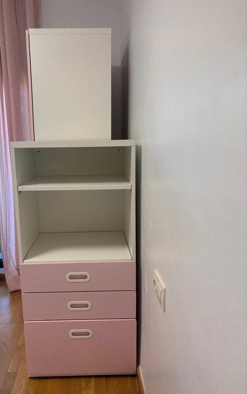 SMÅSTAD / PLATSA librería, blanco rosa claro/con 3 cajones, 60x42x123 cm
