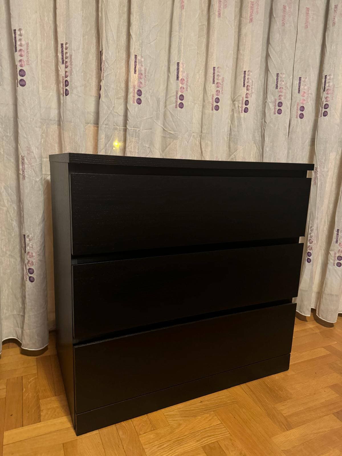 MALM 3 tiraderadun komoda, beltz-marroia, 80x78 cm