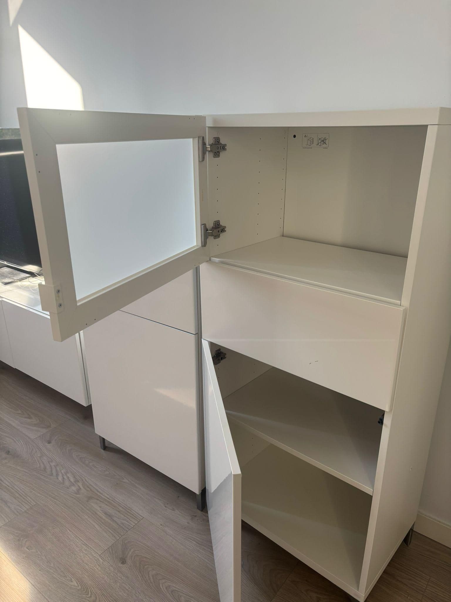 BESTÅ storage combination with doors, white Lappviken/Sindvik white clear glass, 180x42x112 cm