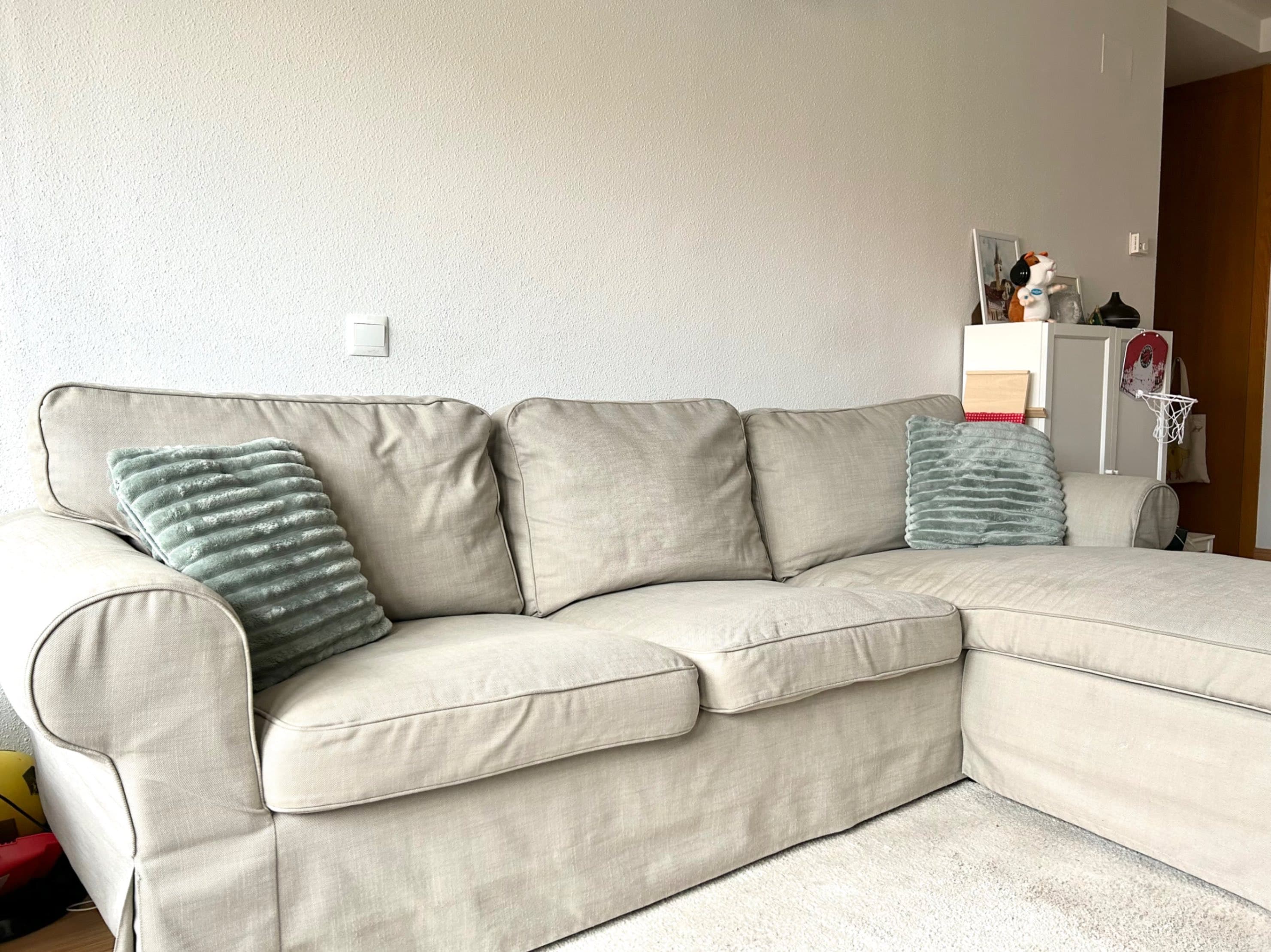 EKTORP sofá de 3 plazas, con chaiselongue/Hillared beige