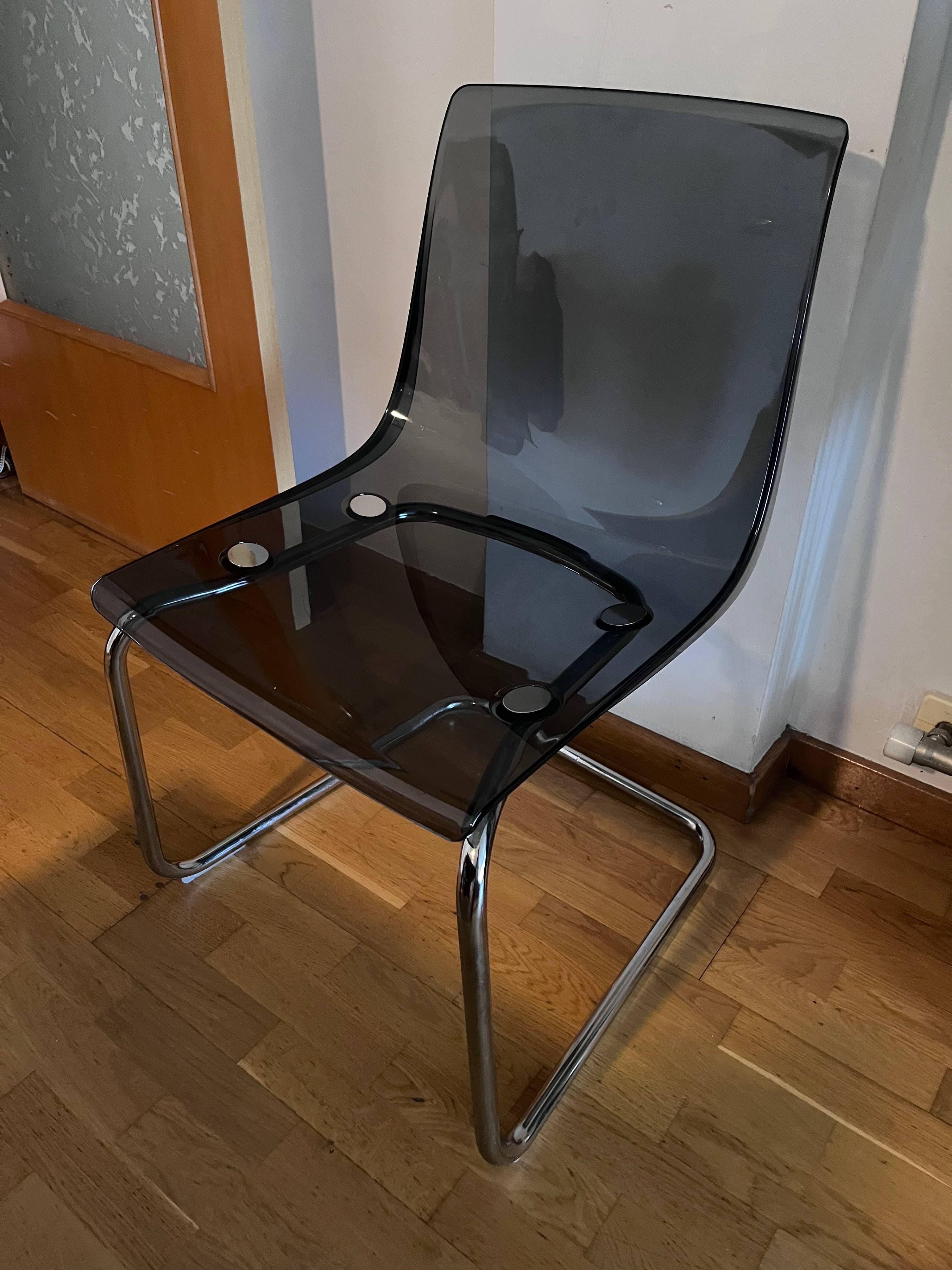 TOBIAS chair, grey/chrome-plated