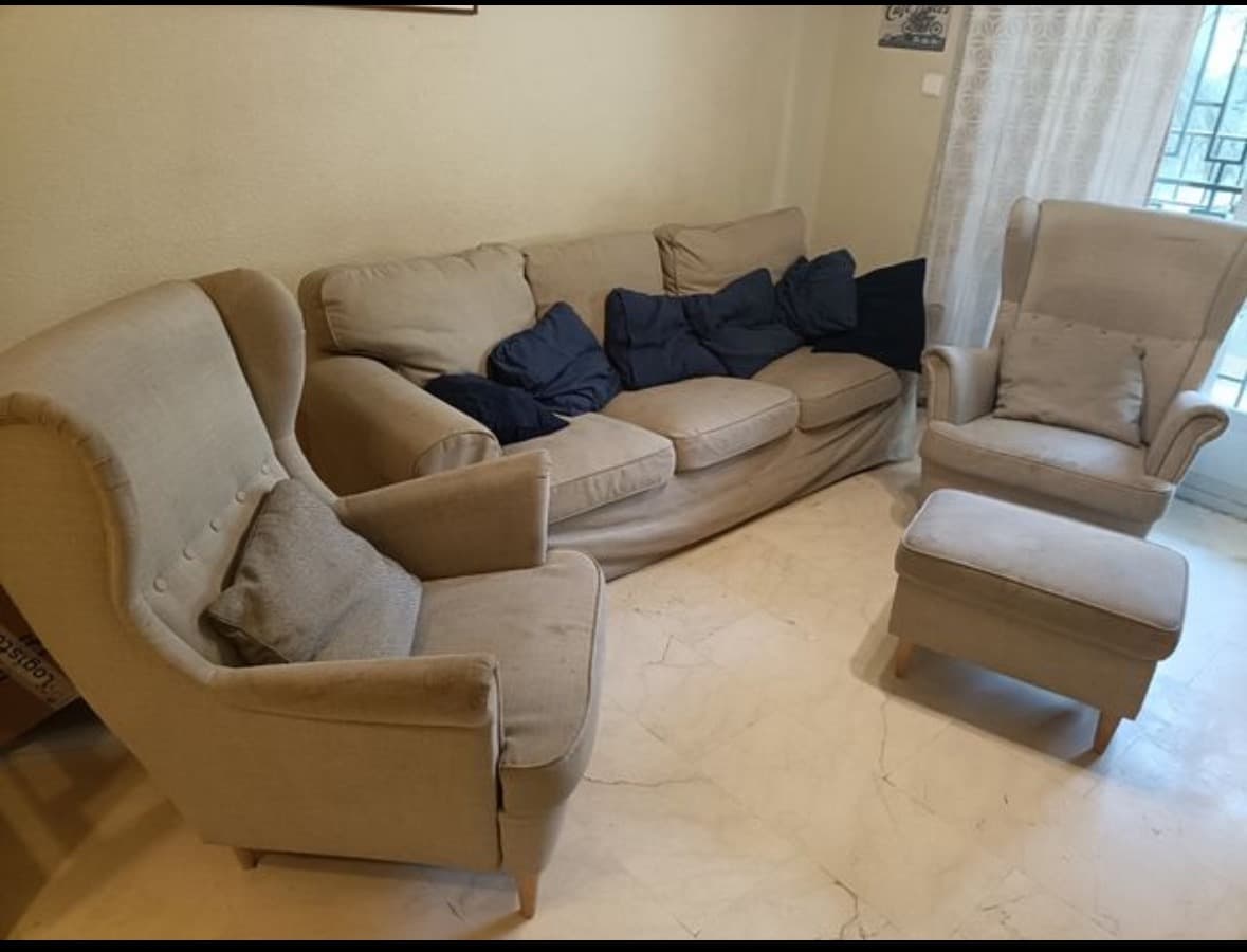 STRANDMON sillón orejero, Kelinge beige