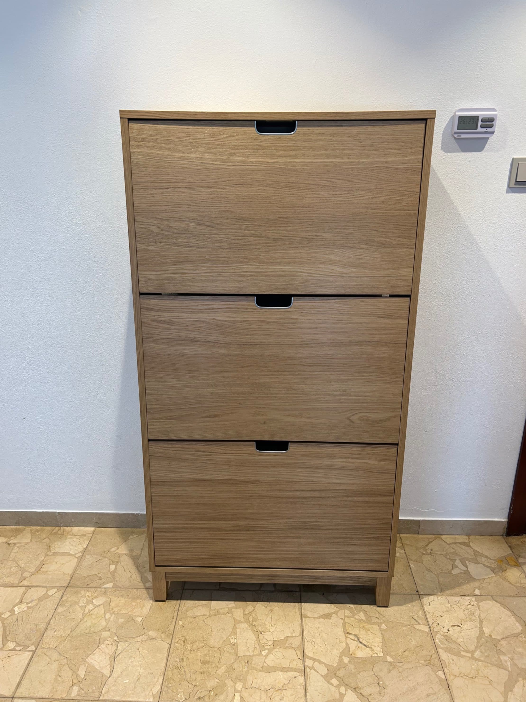 STÄLL zapatero con 3 compartimentos, chapa roble, 79x29x148 cm