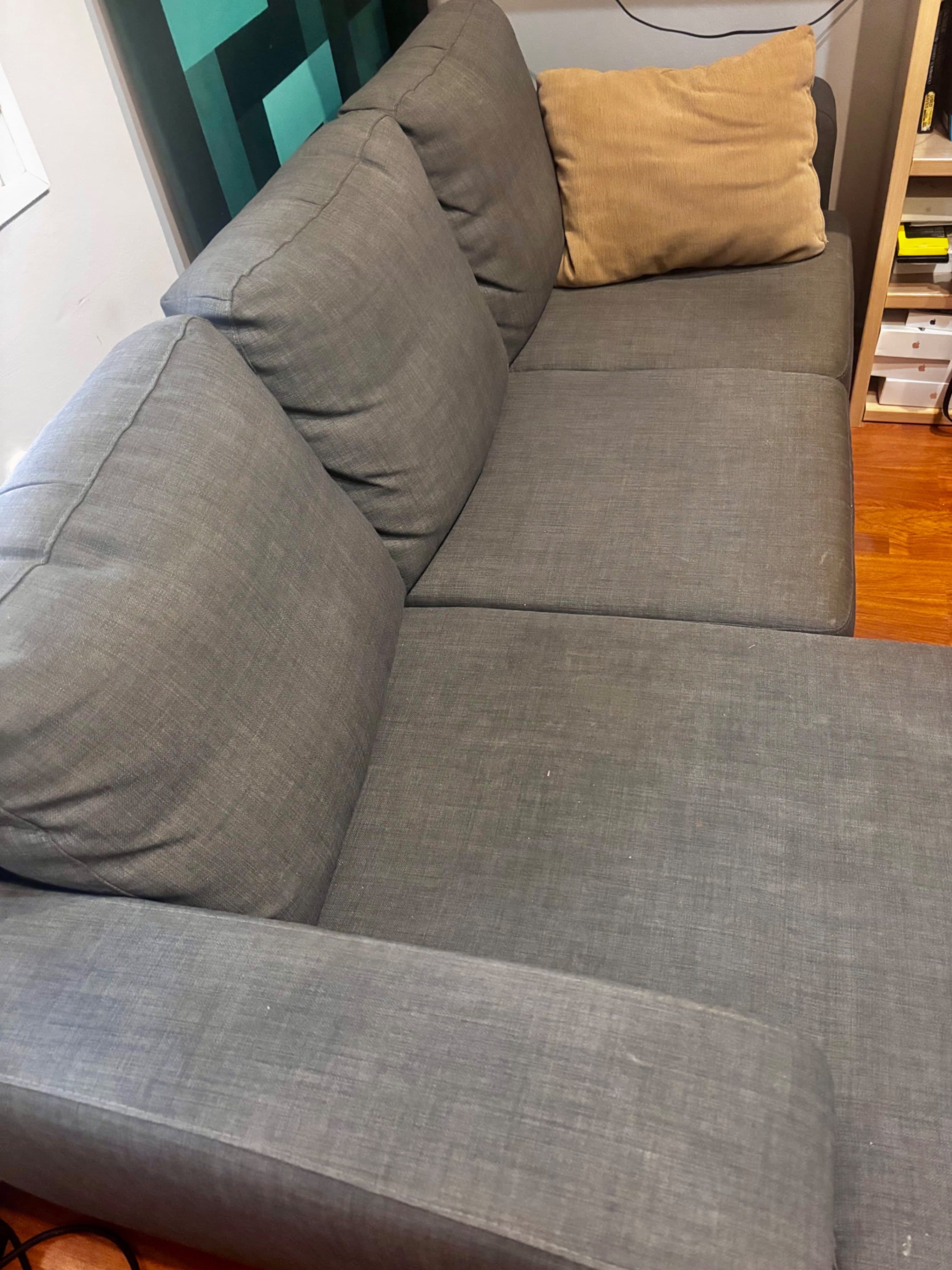 PÄRUP sofá 3 plazas con chaiselongue, Vissle gris
