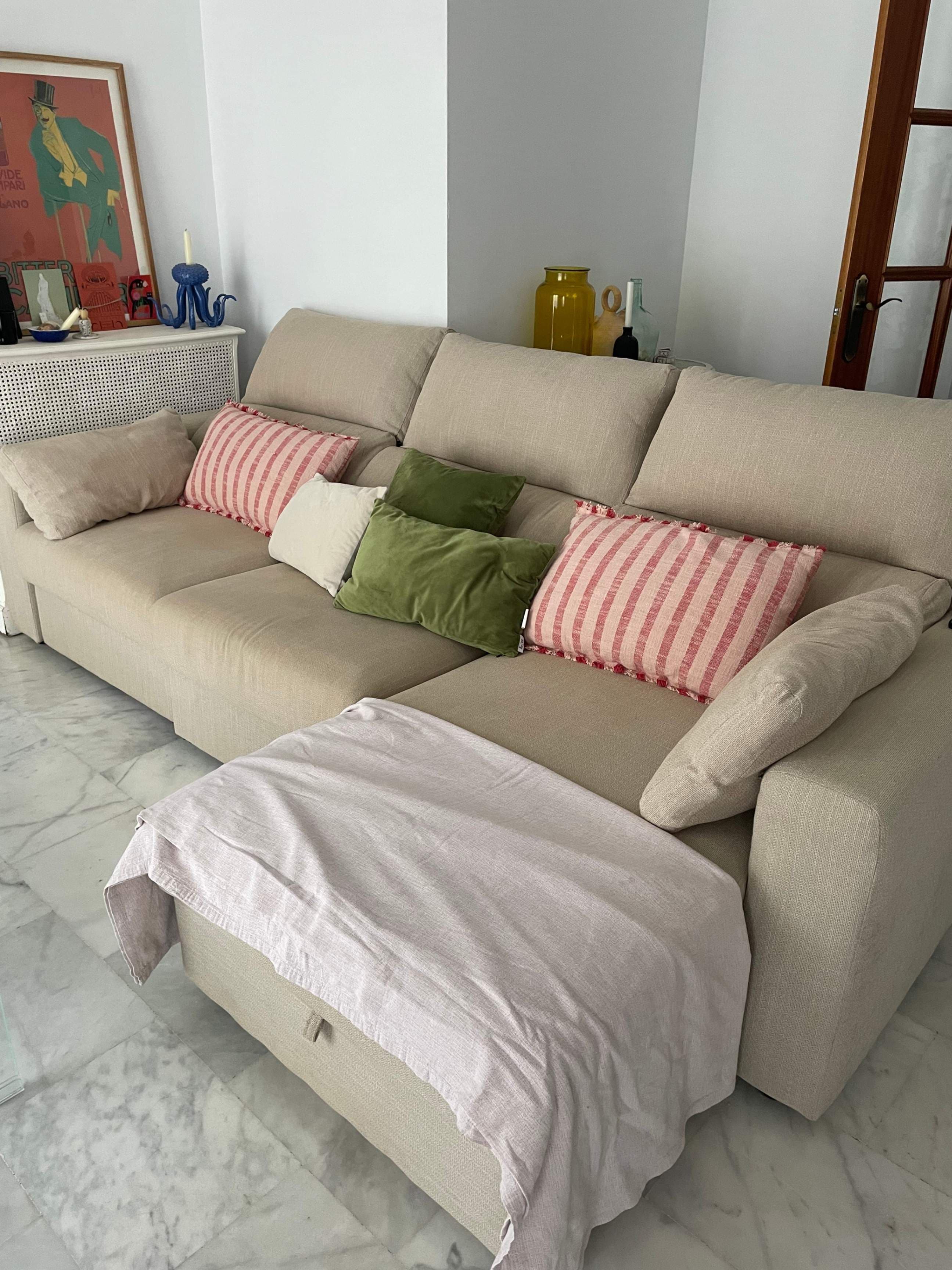 ESKILSTUNA sofá 3 plazas con chaiselongue, Hillared beige