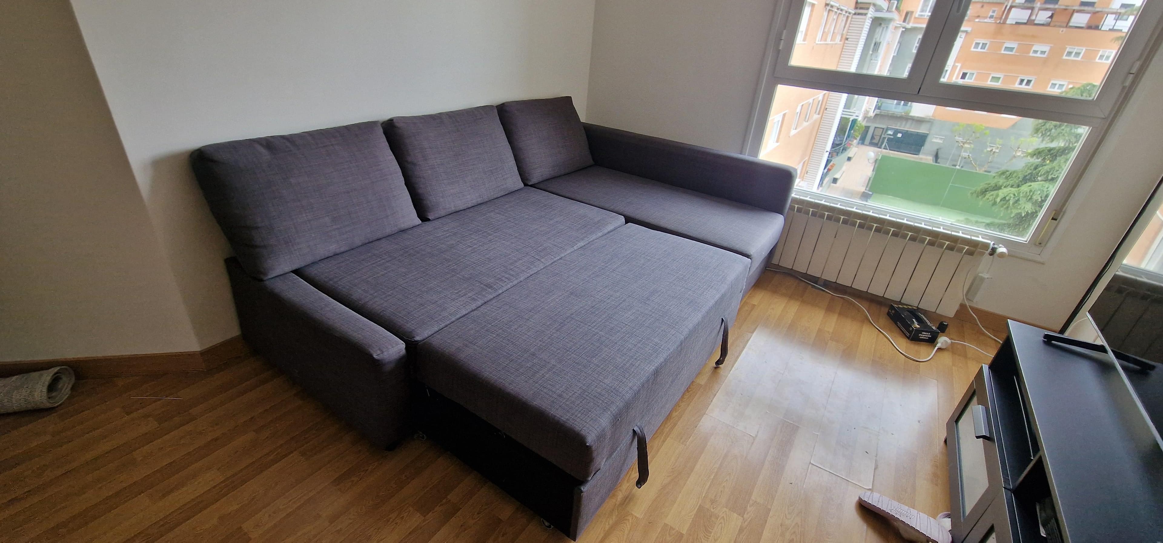 FRIHETEN corner sofa-bed with storage, Skiftebo dark grey