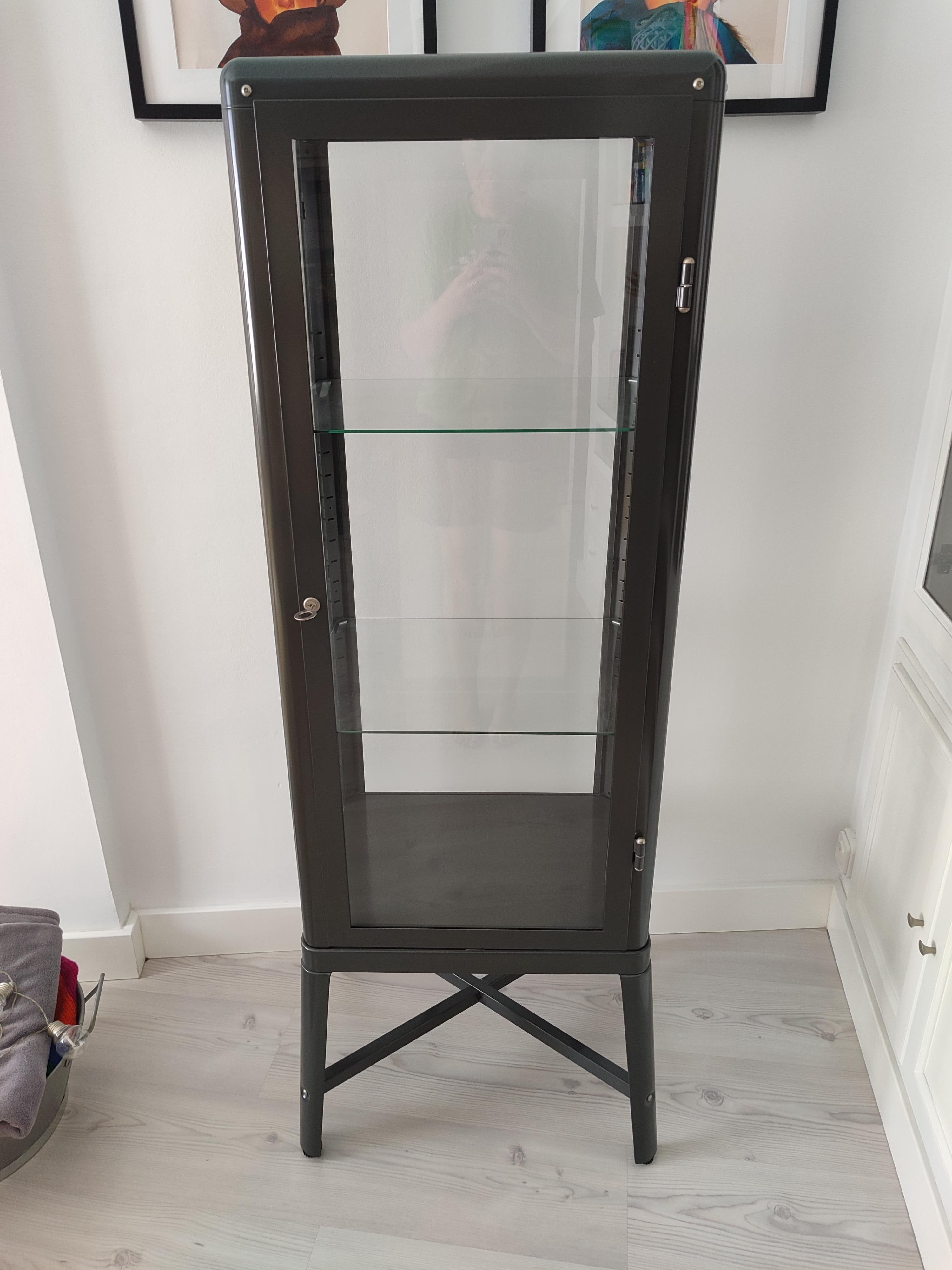 FABRIKÖR glass-door cabinet, dark grey, 57x150 cm