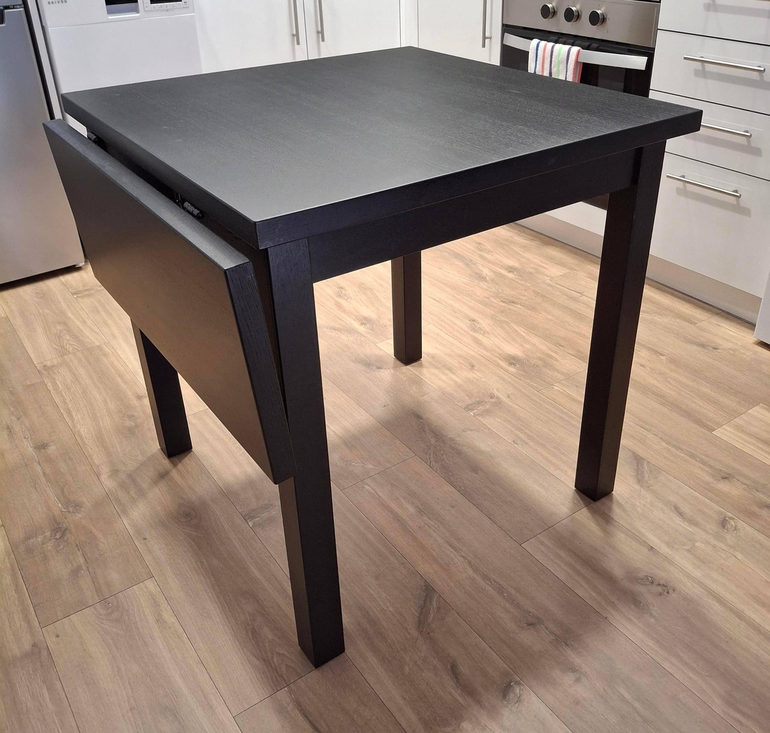 NORDVIKEN drop-leaf table, black, 74/104x74 cm