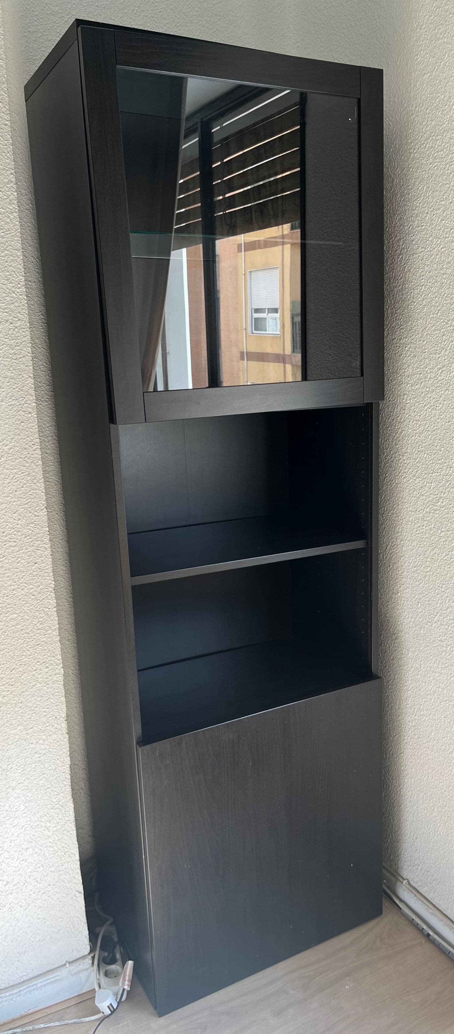 BESTÅ storage combination w glass doors, black-brown/Hanviken black-brown clear glass, 60x42x193 cm