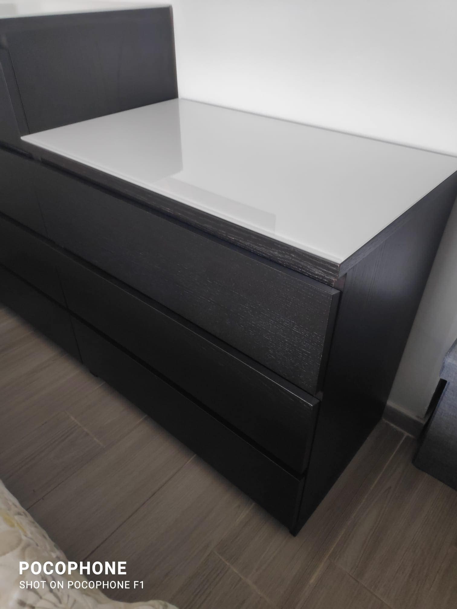 MALM 3 tiraderadun komoda, beltz-marroia, 80x78 cm