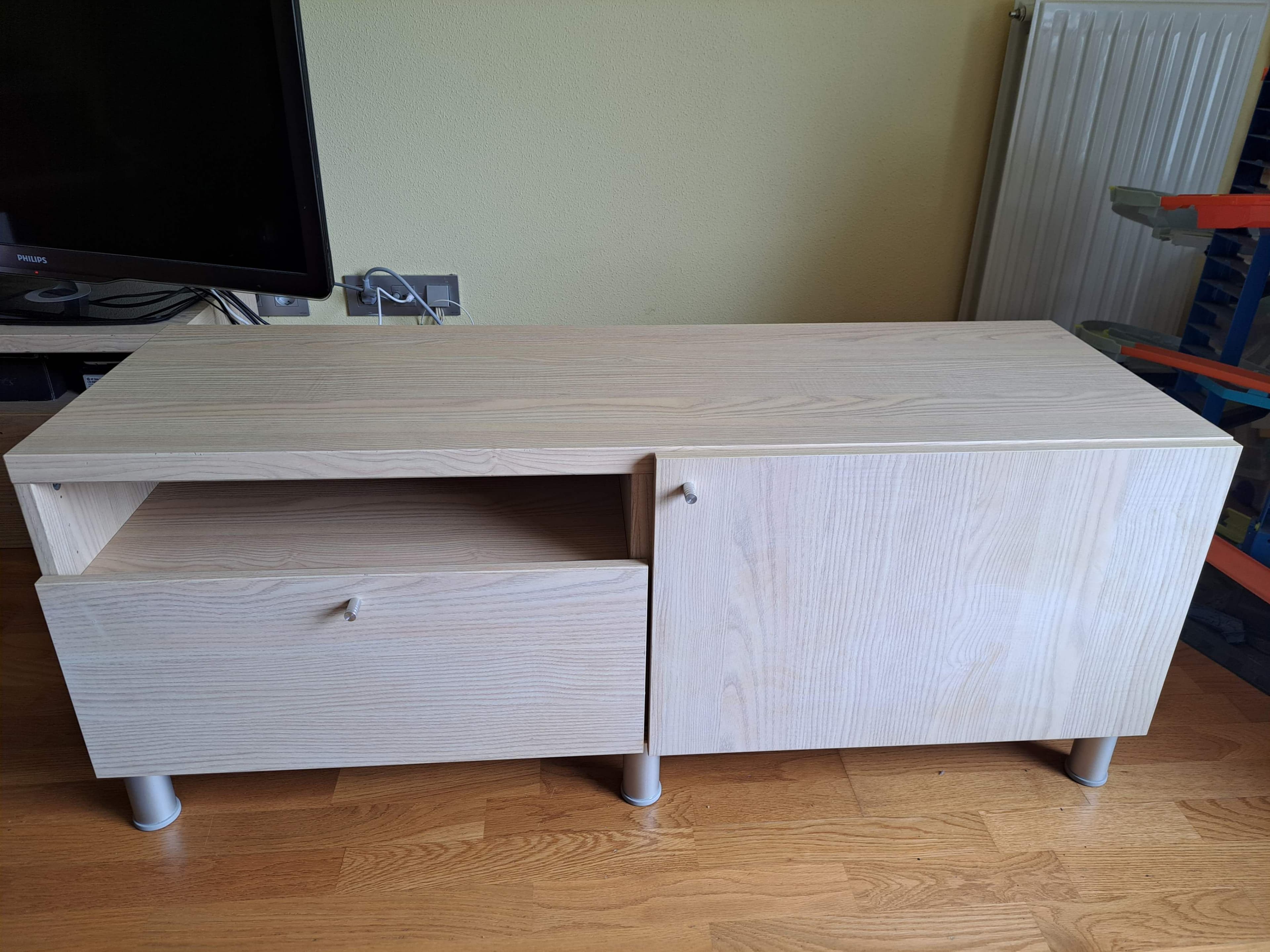 BESTÅ TV bench with drawers, white stained oak effect/Lappviken/Stubbarp white stained oak effect, 120x42x48 cm