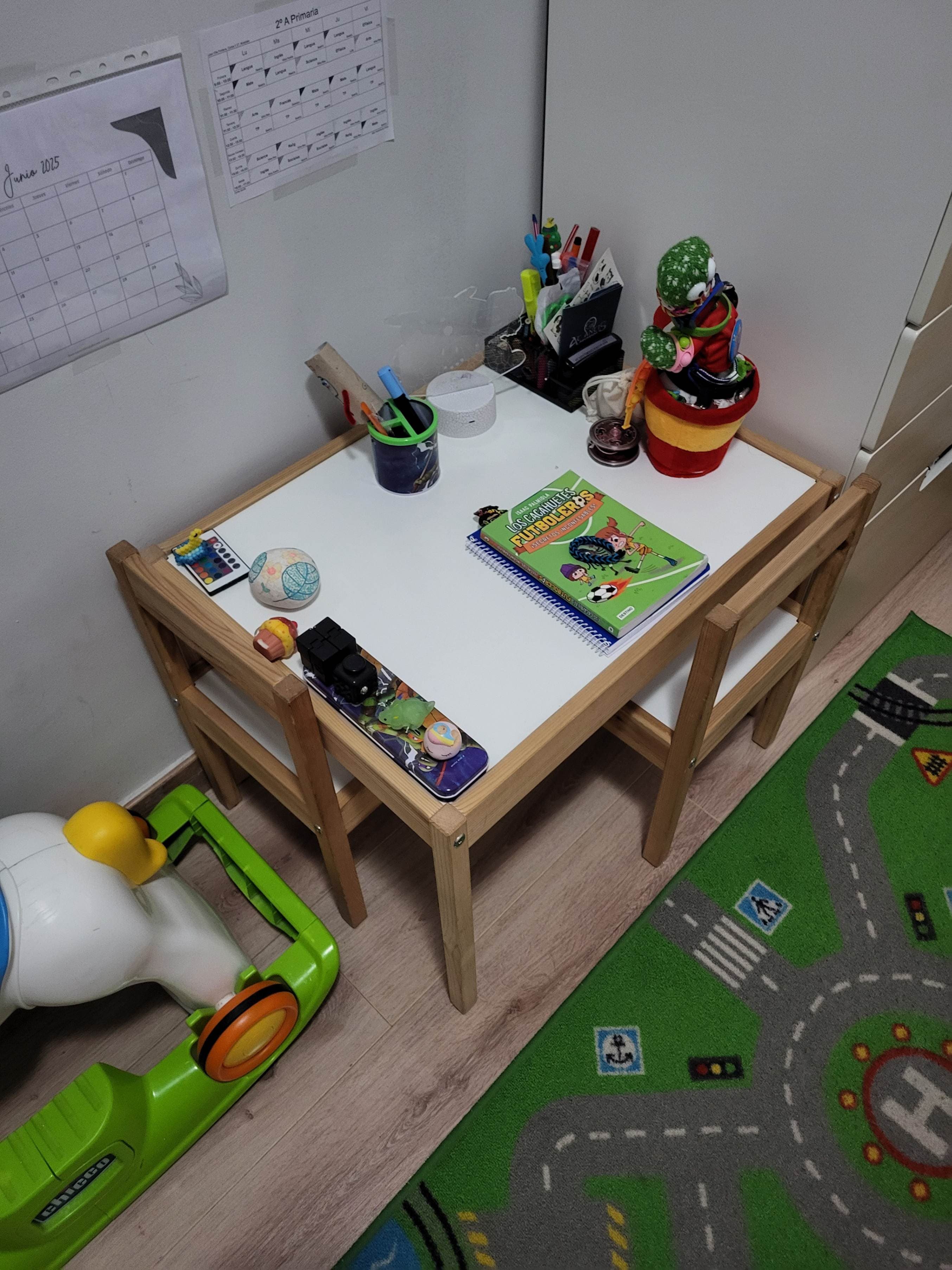 LÄTT children's table with 2 chairs, white/pine