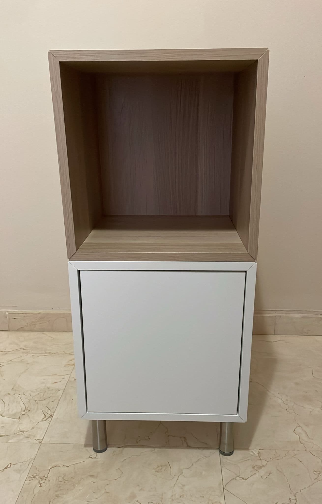 EKET cabinet combination with legs, white/white stained oak effect, 35x35x80 cm
