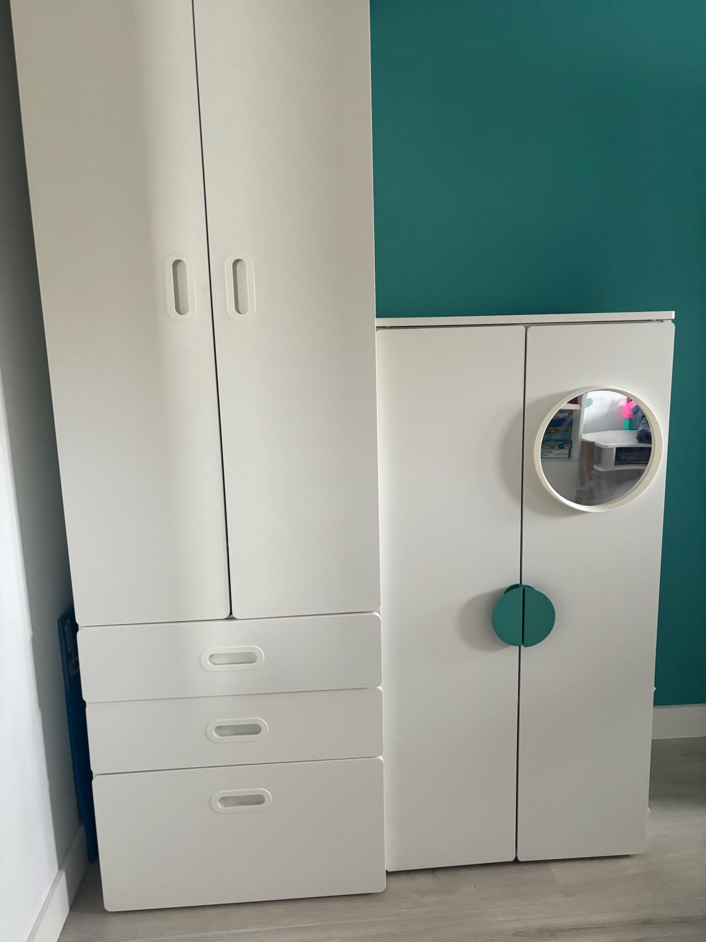 SMÅSTAD / PLATSA armario, blanco rosa claro/con 3 cajones, 60x42x181 cm