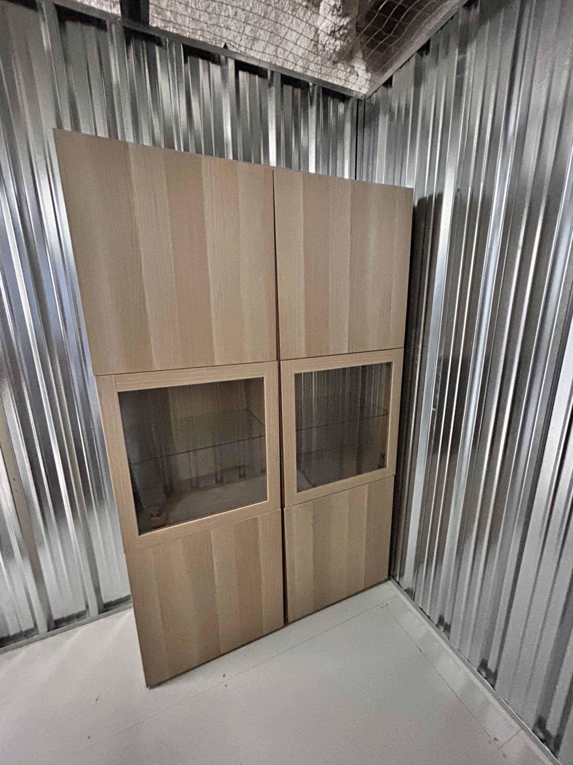 BESTÅ storage combination w glass doors, white stained oak effect Lappviken/Sindvik white stained oak eff clear glass, 120x42x193 cm
