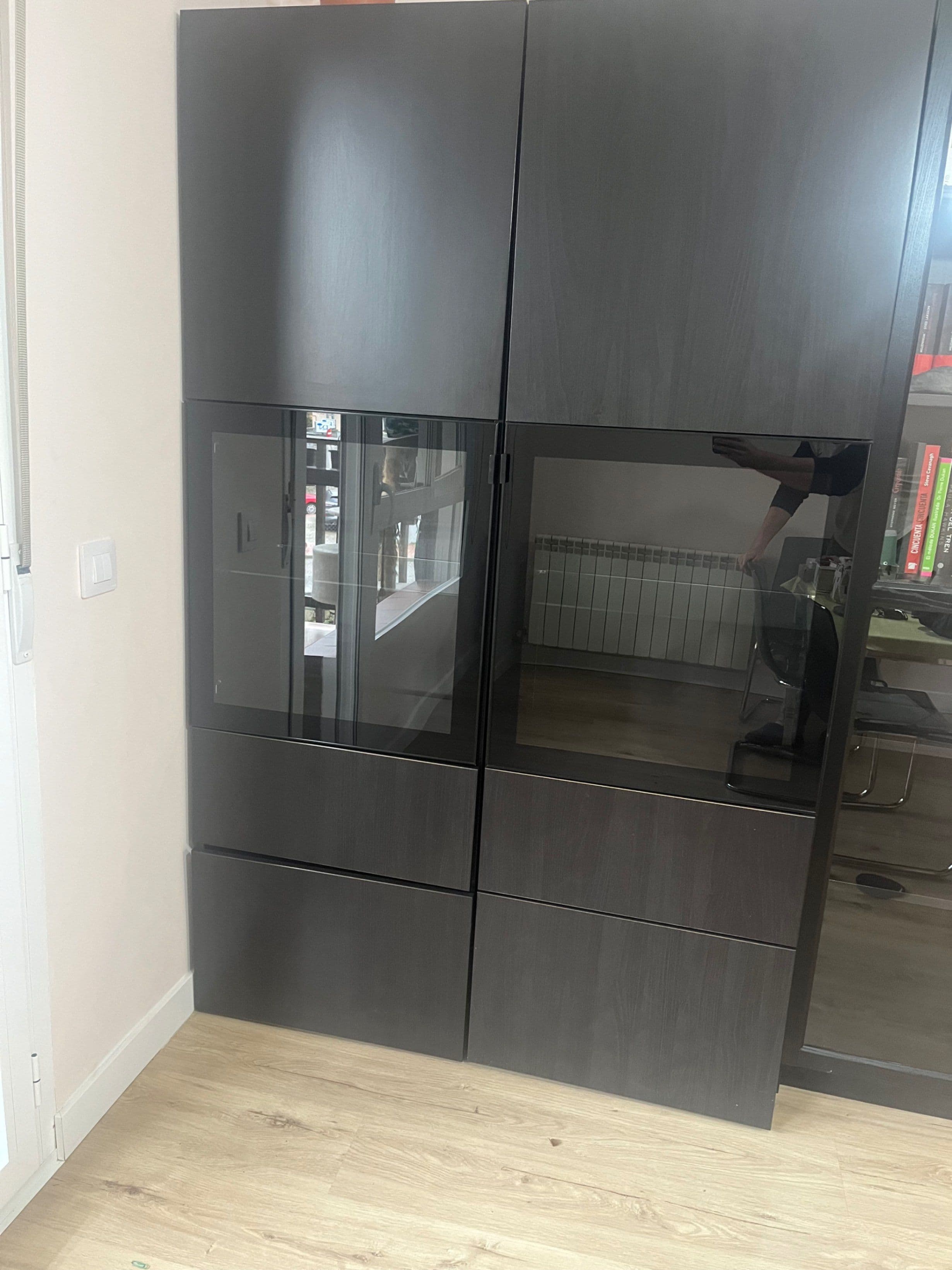 BESTÅ storage combination w glass doors, black-brown Lappviken/Sindvik black-brown clear glass, 120x42x193 cm