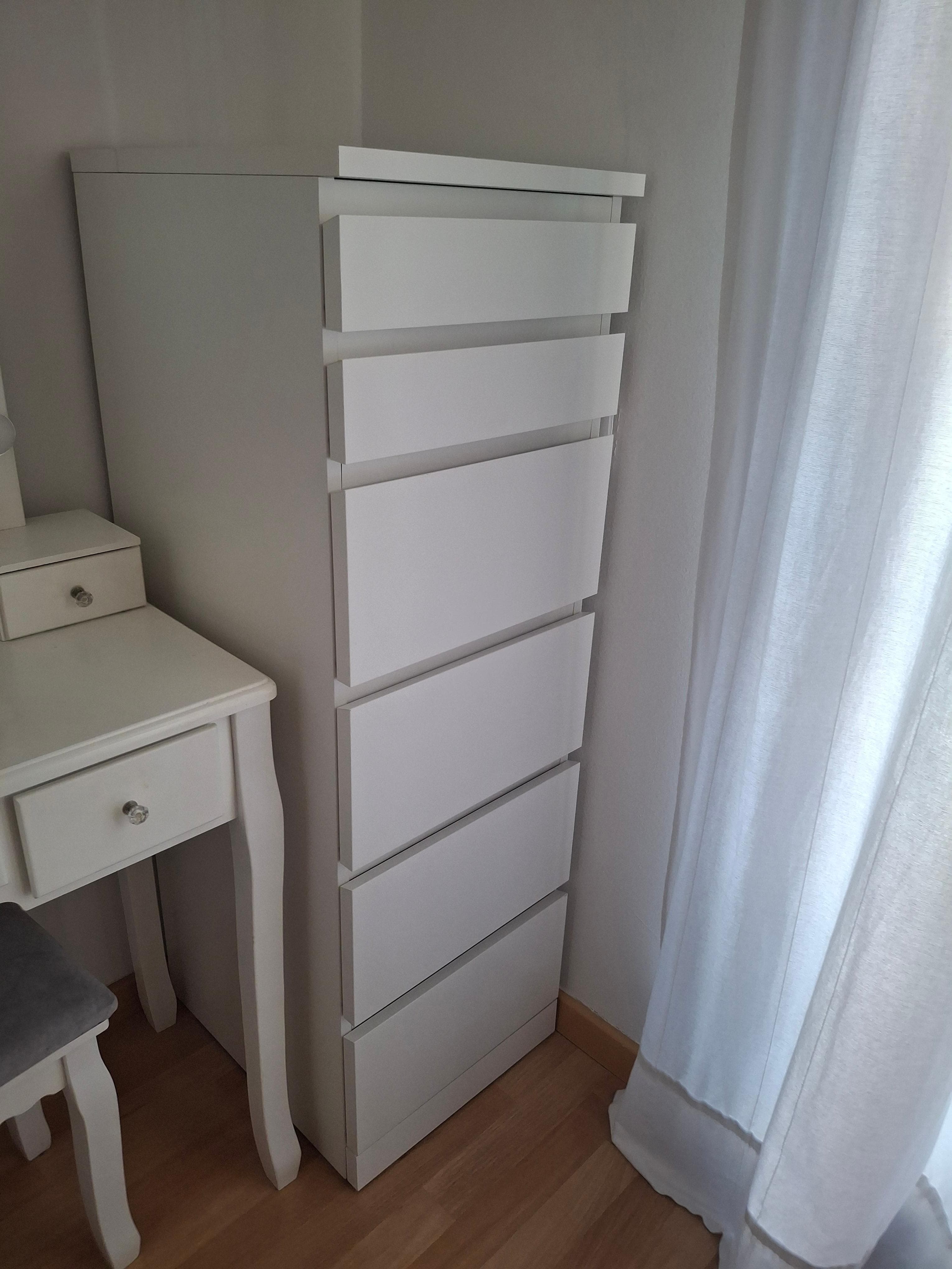 MALM cómoda de 6 cajones, blanco/espejo, 40x123 cm