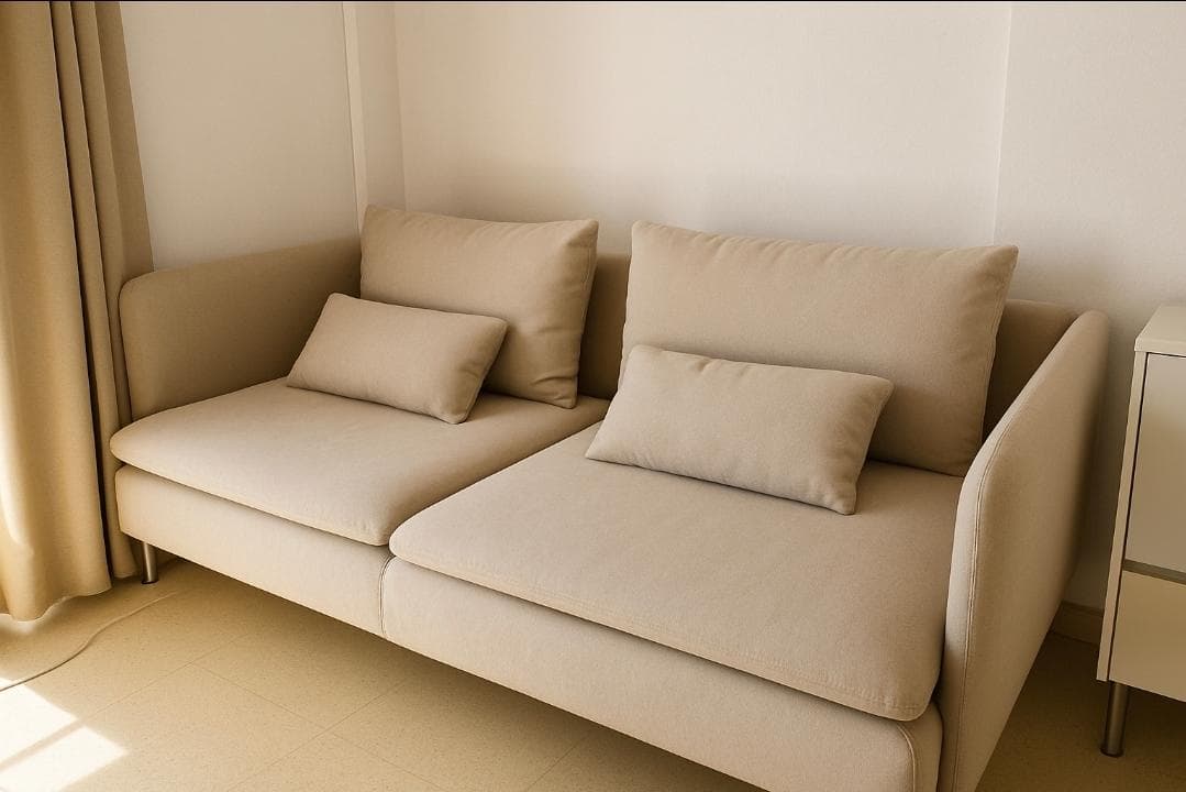SÖDERHAMN 4-seat sofa with chaise longue, Fridtuna light beige