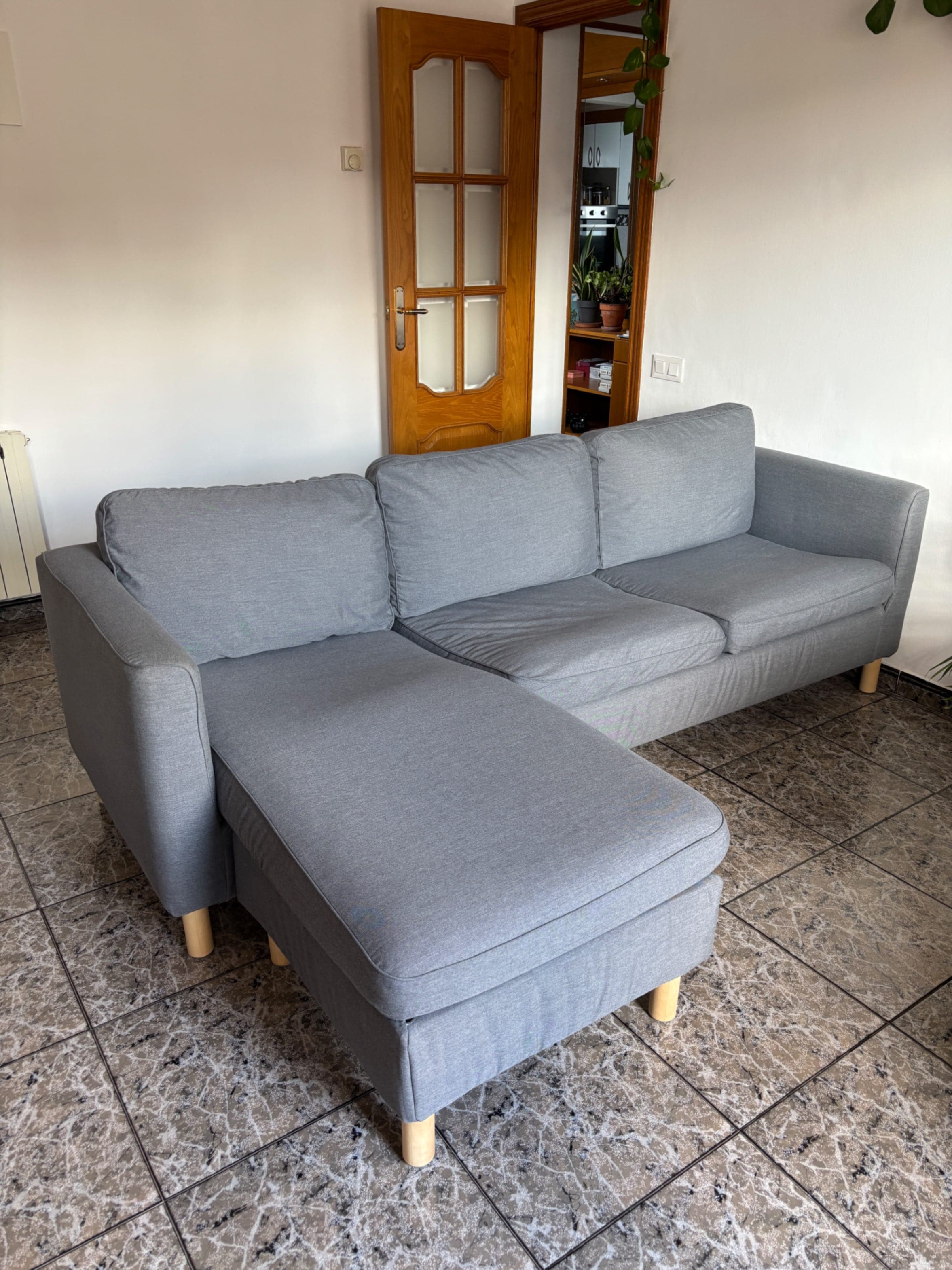 PÄRUP sofá 3 plazas con chaiselongue, Vissle gris