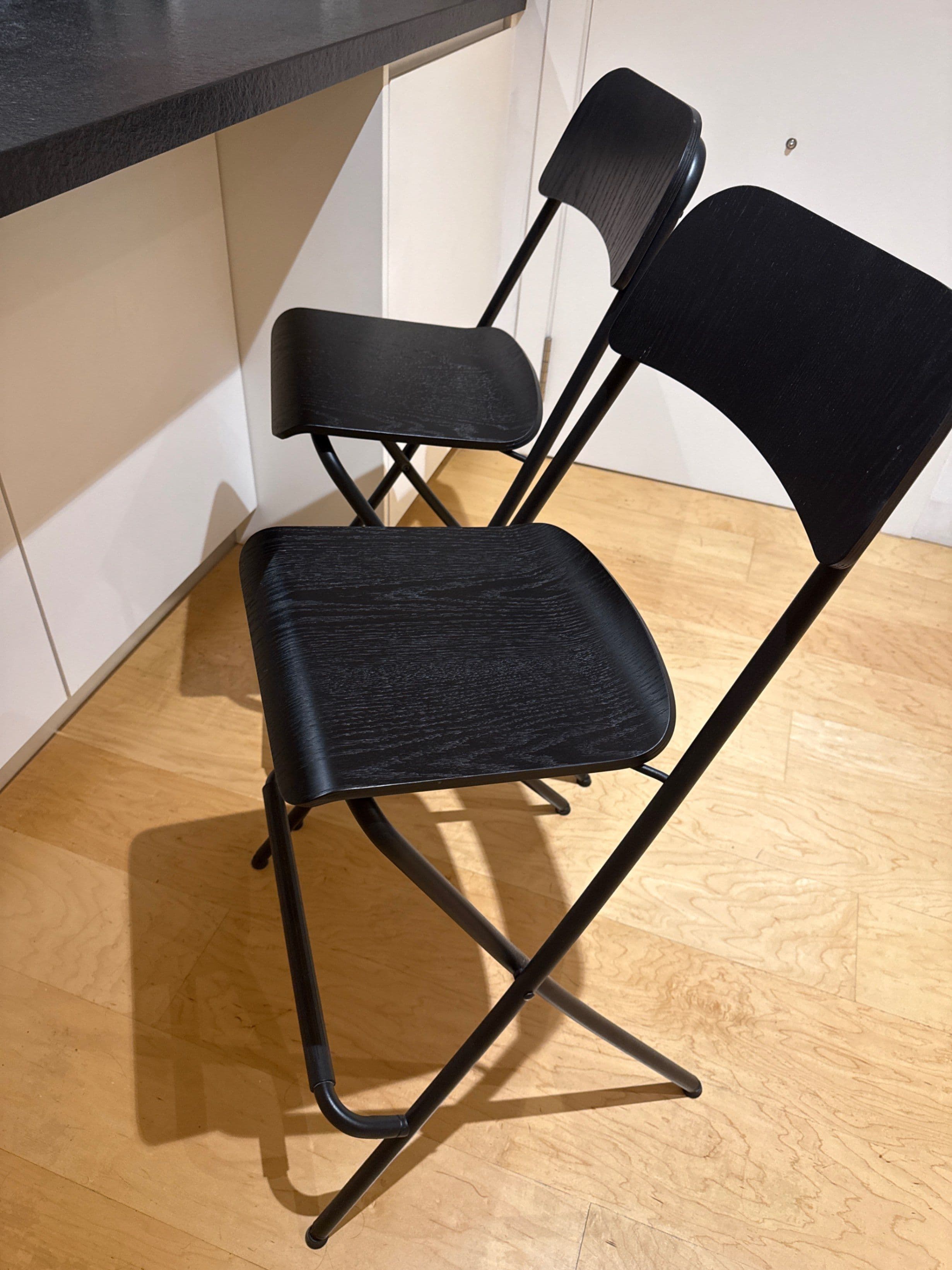 FRANKLIN bar stool with backrest, foldable, counter height black/black, 63 cm