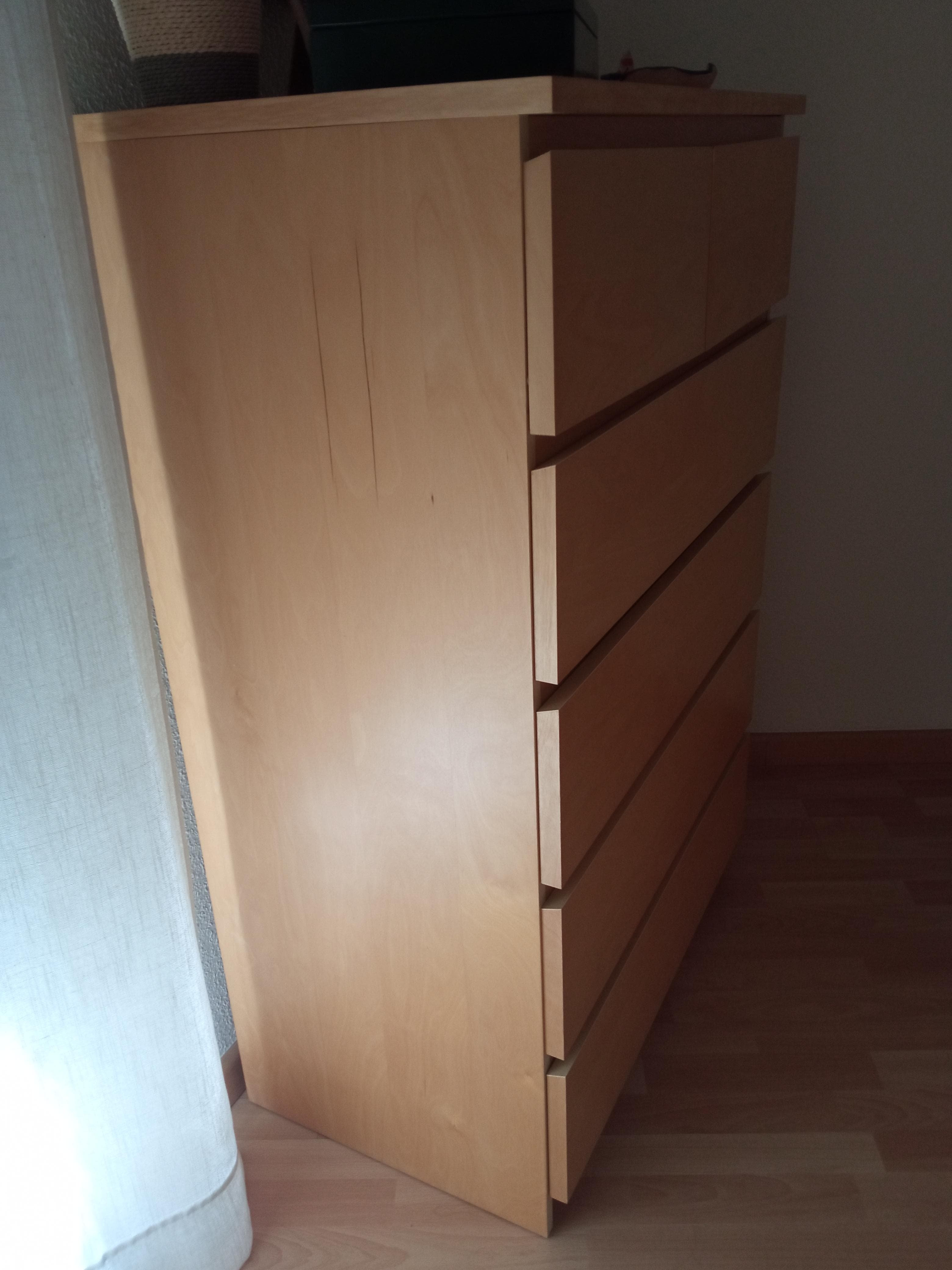 MALM cómoda de 6 caixóns, chapa carballo tintura branca, 80x123 cm