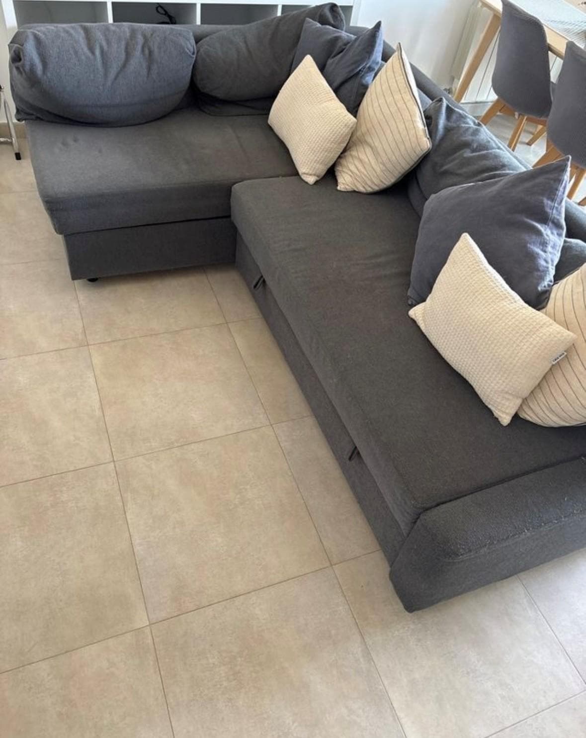 FRIHETEN sofá cama con chaiselongue, cojines respaldo extra/Skiftebo gris oscuro
